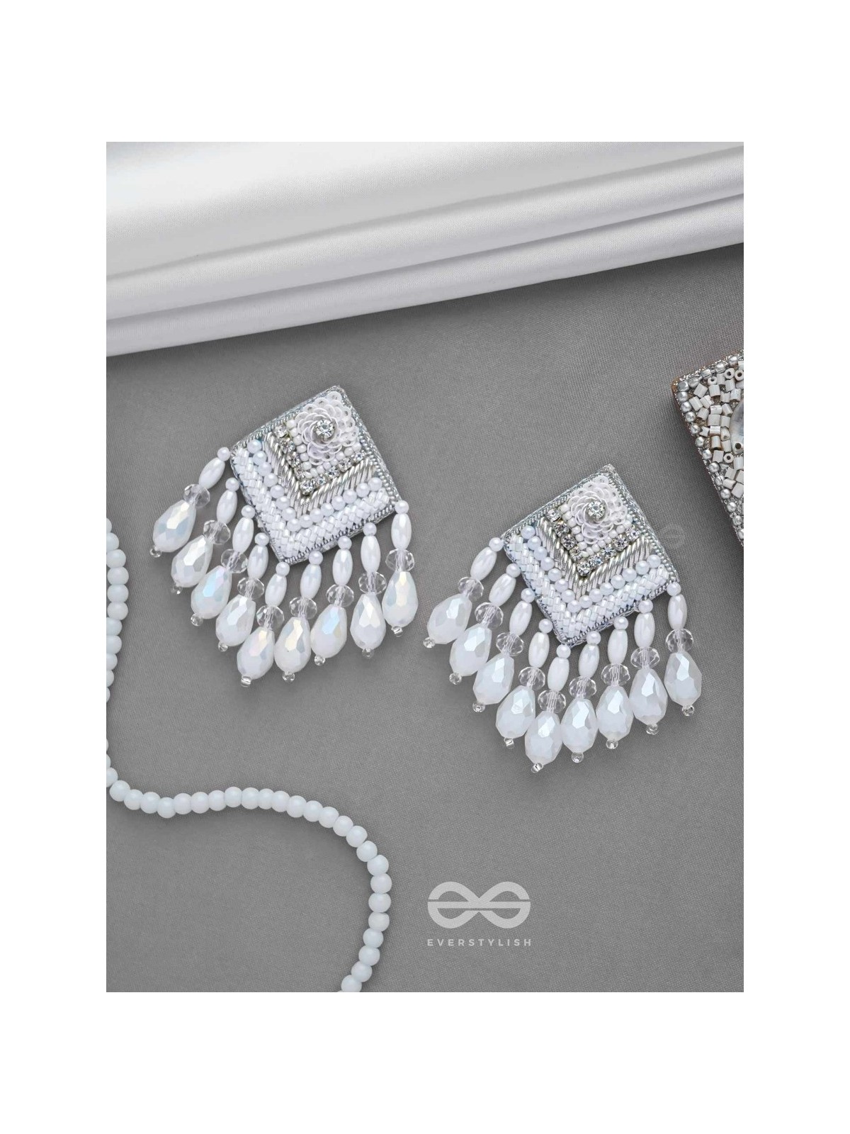 AABDIKA - SNOW LIKE CRYSTALS - SEQUINS, PEARLS AND GLASS DROP EMBROIDERED EARRINGS