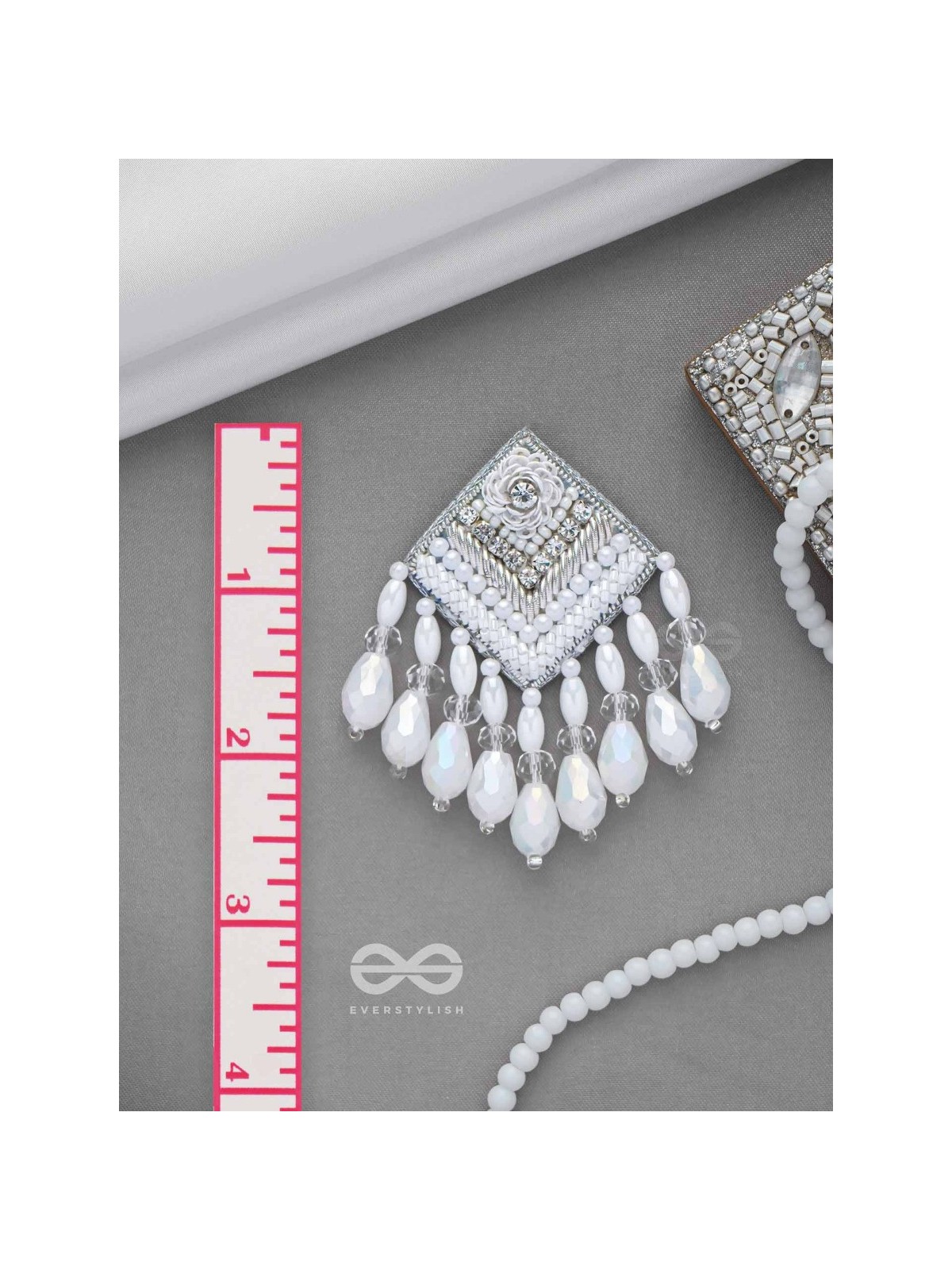 AABDIKA - SNOW LIKE CRYSTALS - SEQUINS, PEARLS AND GLASS DROP EMBROIDERED EARRINGS