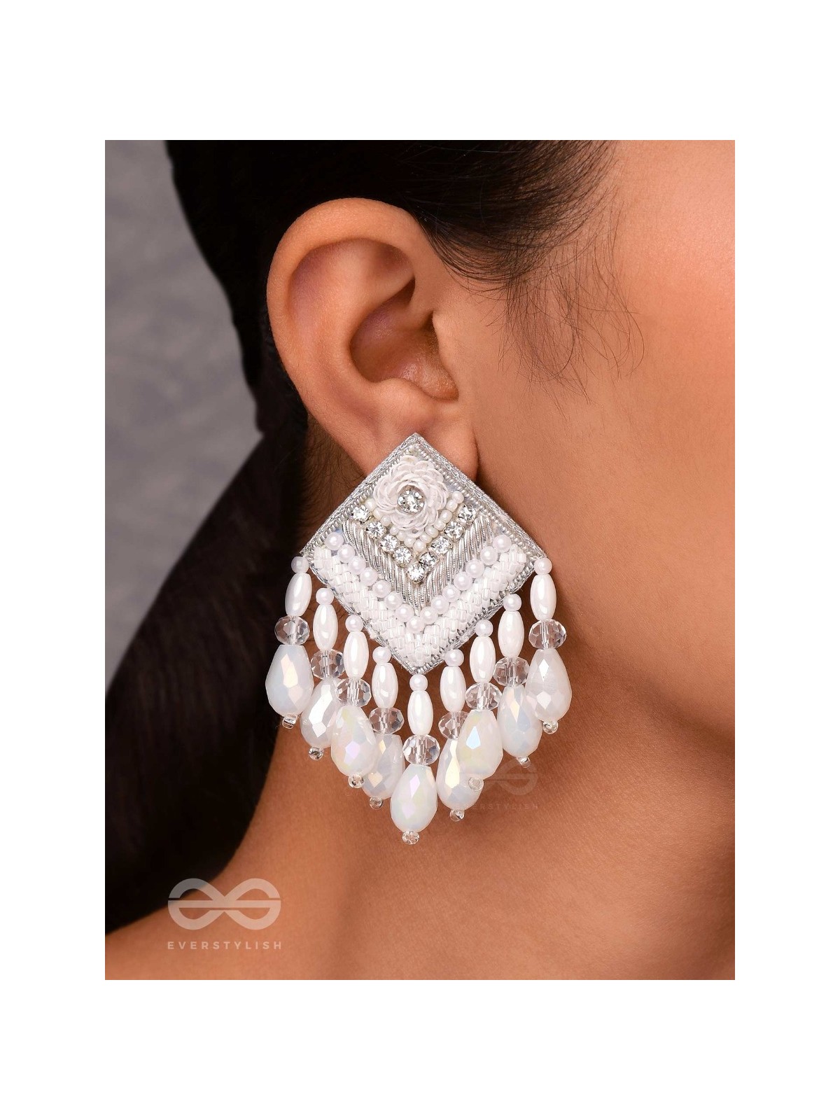 AABDIKA - SNOW LIKE CRYSTALS - SEQUINS, PEARLS AND GLASS DROP EMBROIDERED EARRINGS