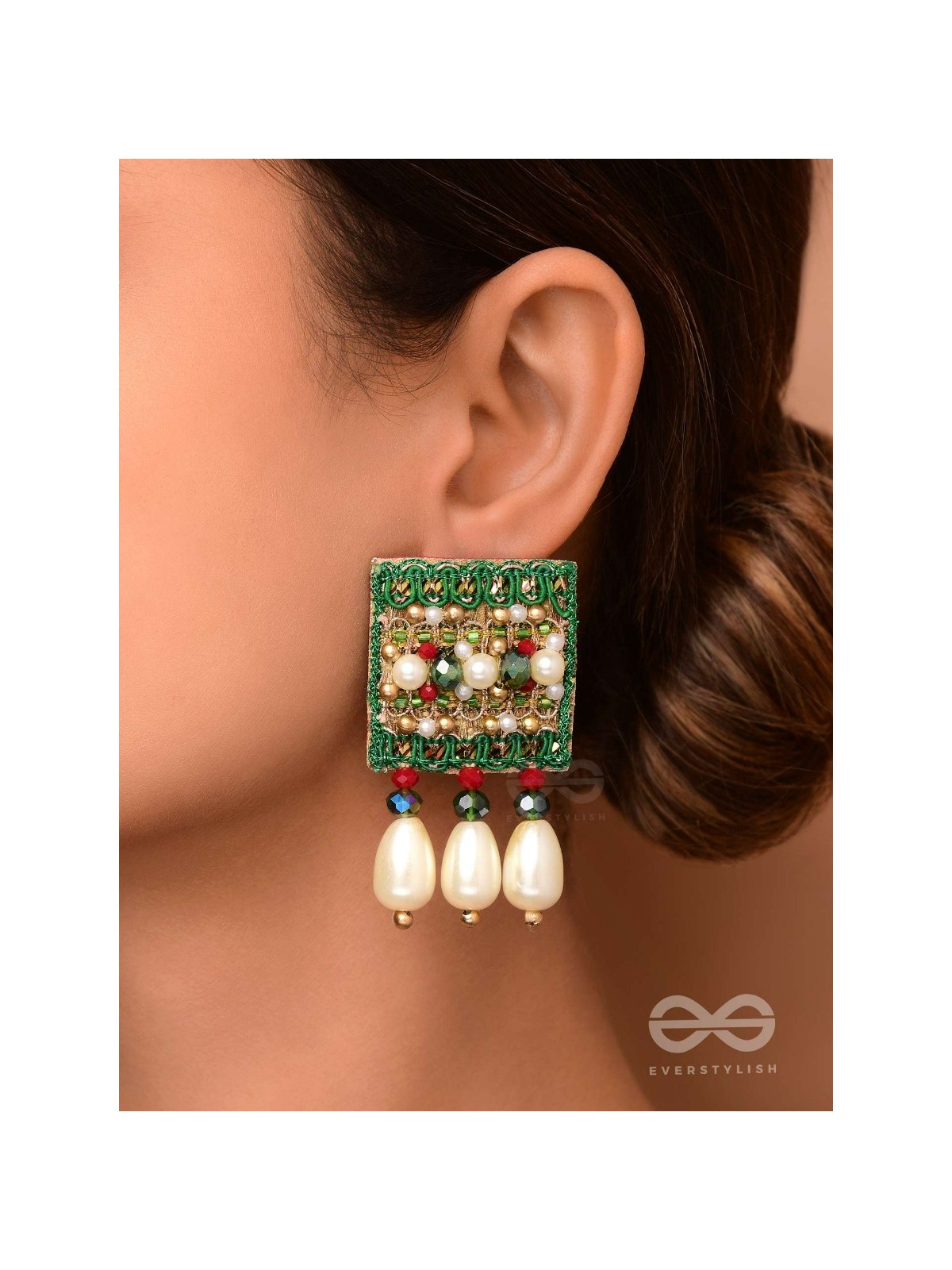 Kasisa - Scarlet's Secret Garden - Beads And Pearls Hand Embroidered Earrings