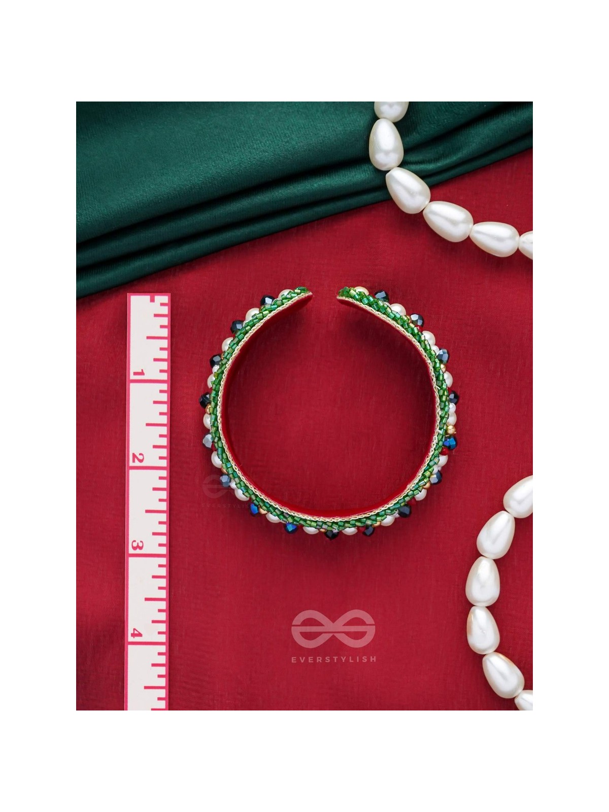 Parnaya - The Rosy Forest - Pearls, Cutdana And Beads Hand Embroidered Bangles (Set Of 2)