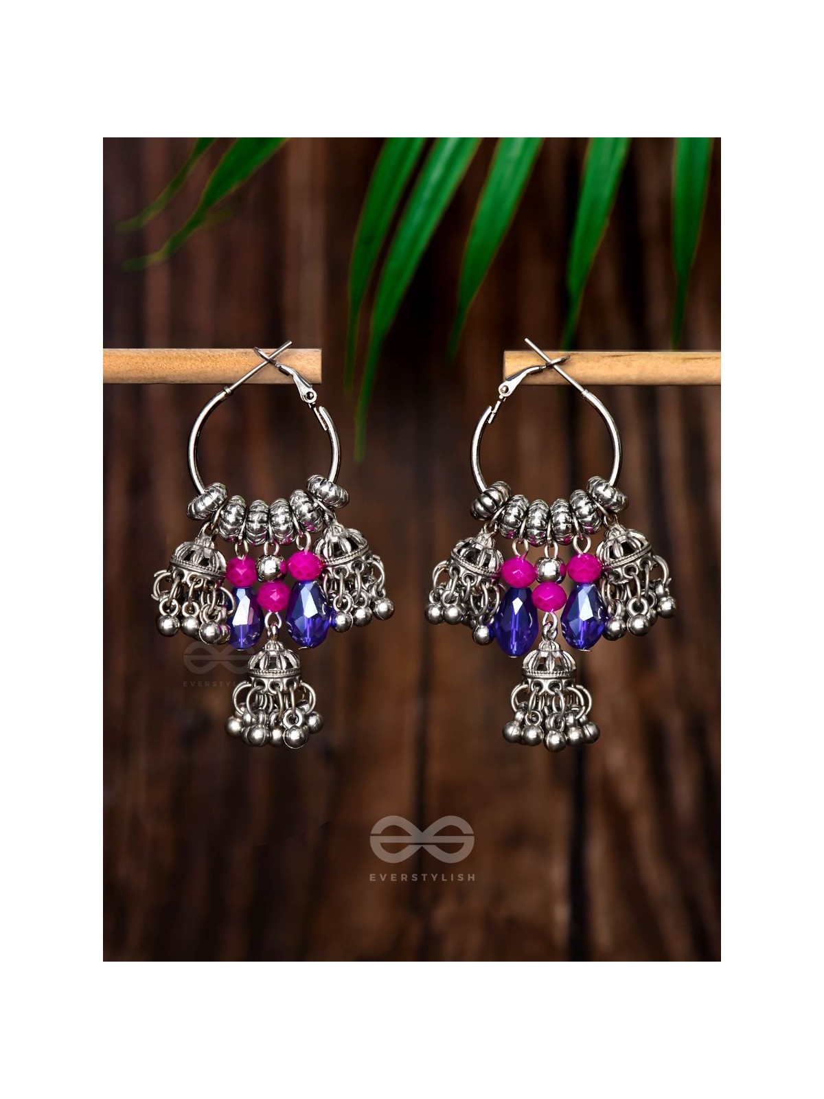 THE WHIMSICAL DREAMCATCHER - EMBELLISHED OXIDISED JHUMKA EARRINGS