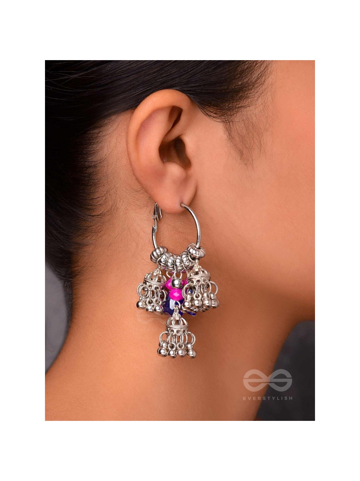 THE WHIMSICAL DREAMCATCHER - EMBELLISHED OXIDISED JHUMKA EARRINGS