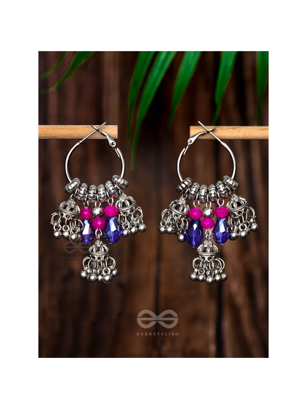 THE WHIMSICAL DREAMCATCHER - EMBELLISHED OXIDISED JHUMKA EARRINGS