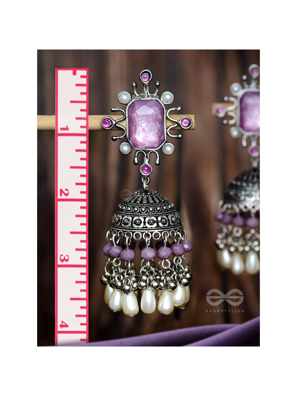 A MYSTICAL DUSK - STATEMENT EMBELLISHED OXIDISED JHUMKA EARRINGS