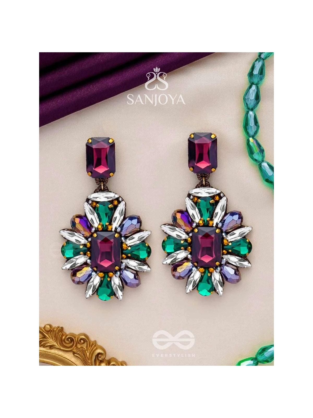 MANIDHAVALIKA - THE LAVISH GEMS - STONE EMBROIDERED EARRINGS