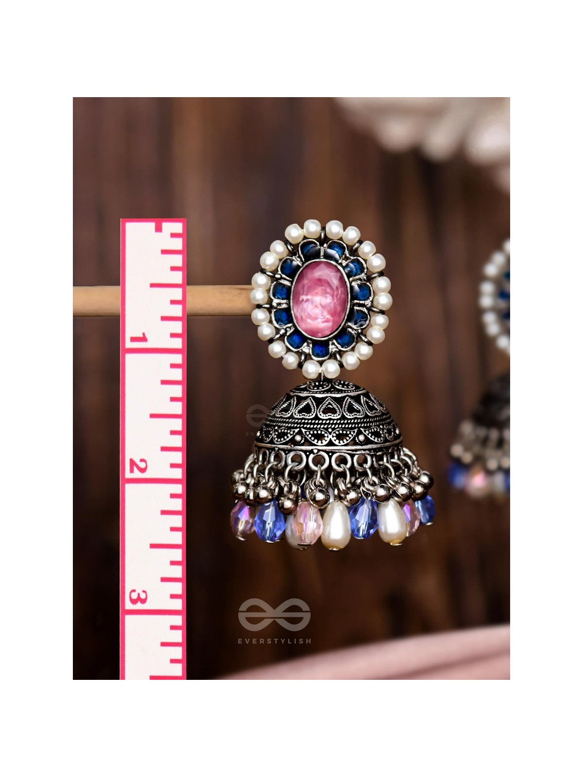  REGAL BLUSHIN' SKY - EMBELLISHED OXIDISED JHUMKA EARRINGS
