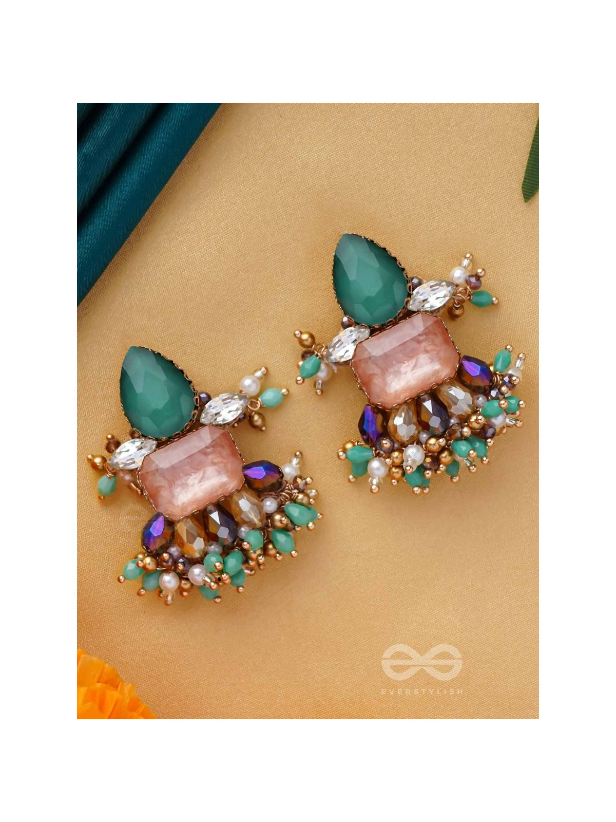 VEDHANIK - THE GEMFIRE SPARKLE - STONE AND BEADS EMBROIDERED EARRINGS