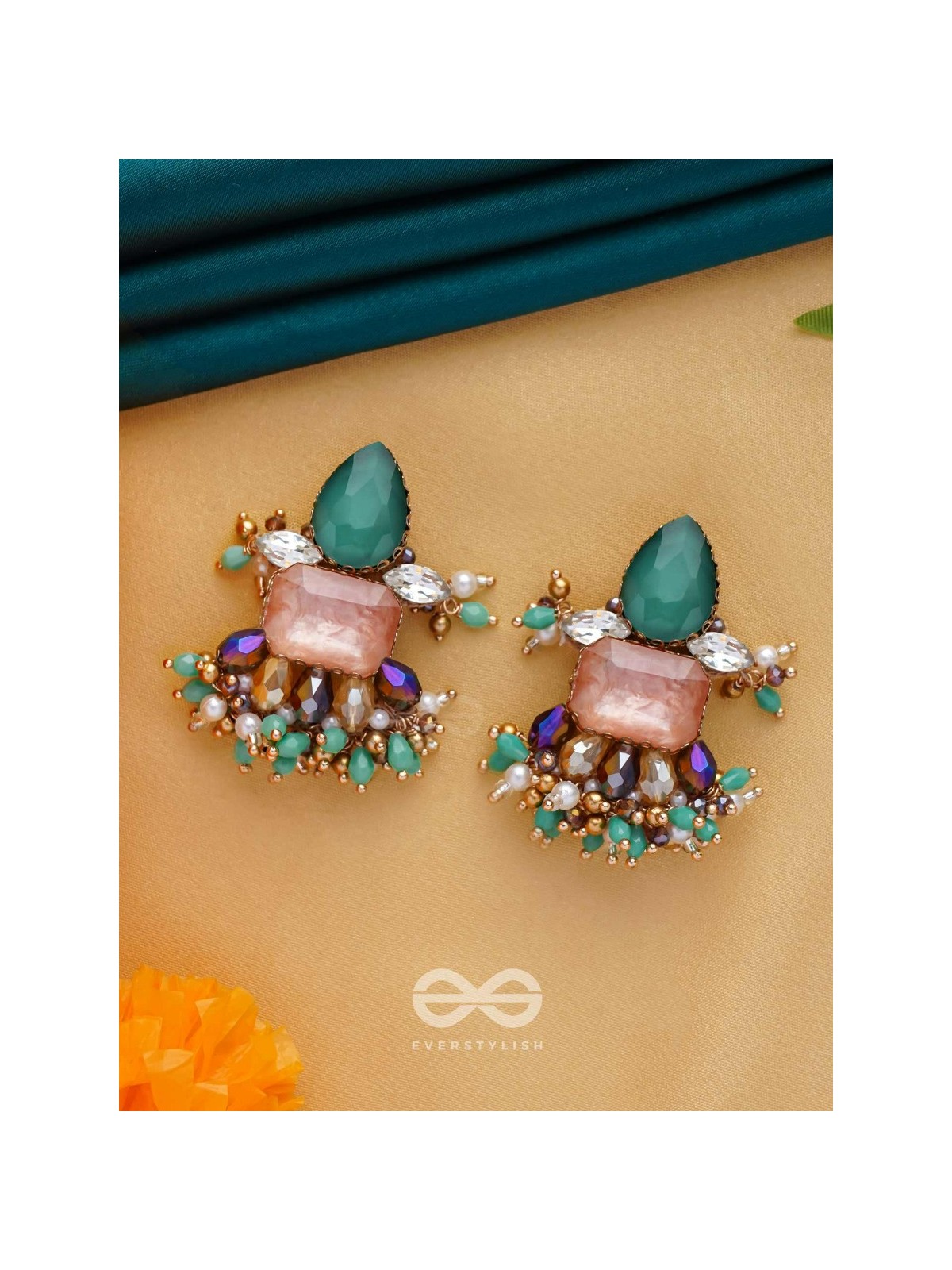 VEDHANIK - THE GEMFIRE SPARKLE - STONE AND BEADS EMBROIDERED EARRINGS