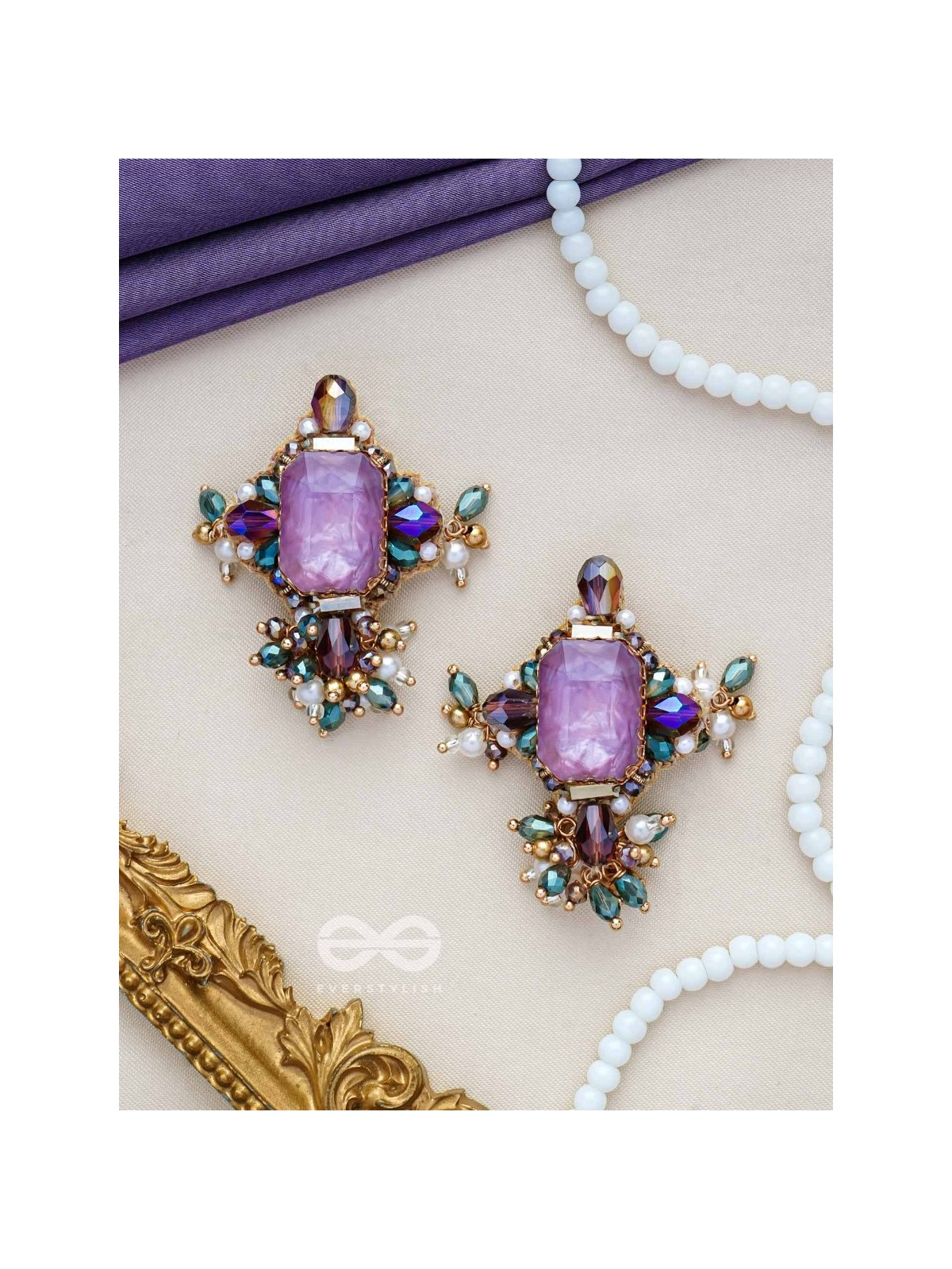 SHILEYA - THE CRYSTAL HARMONY - STONE AND BEADS EMBROIDERED EARRINGS
