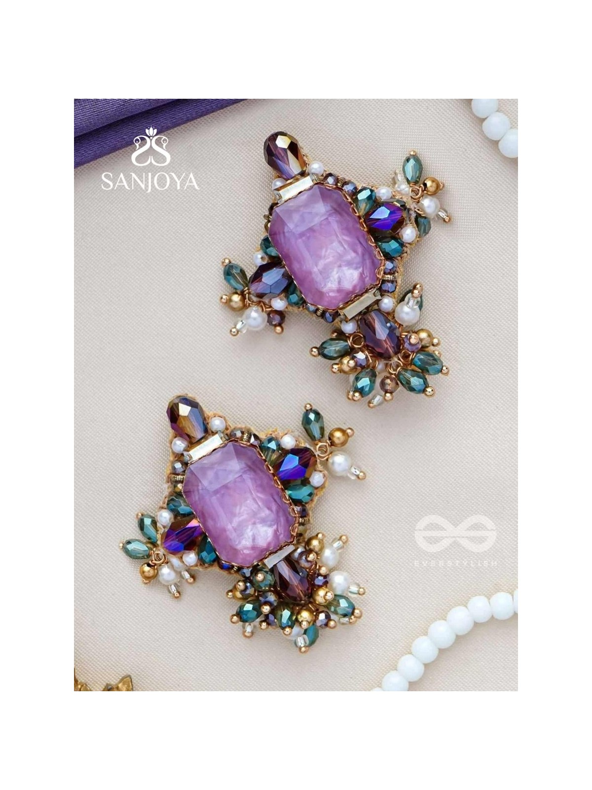 SHILEYA - THE CRYSTAL HARMONY - STONE AND BEADS EMBROIDERED EARRINGS