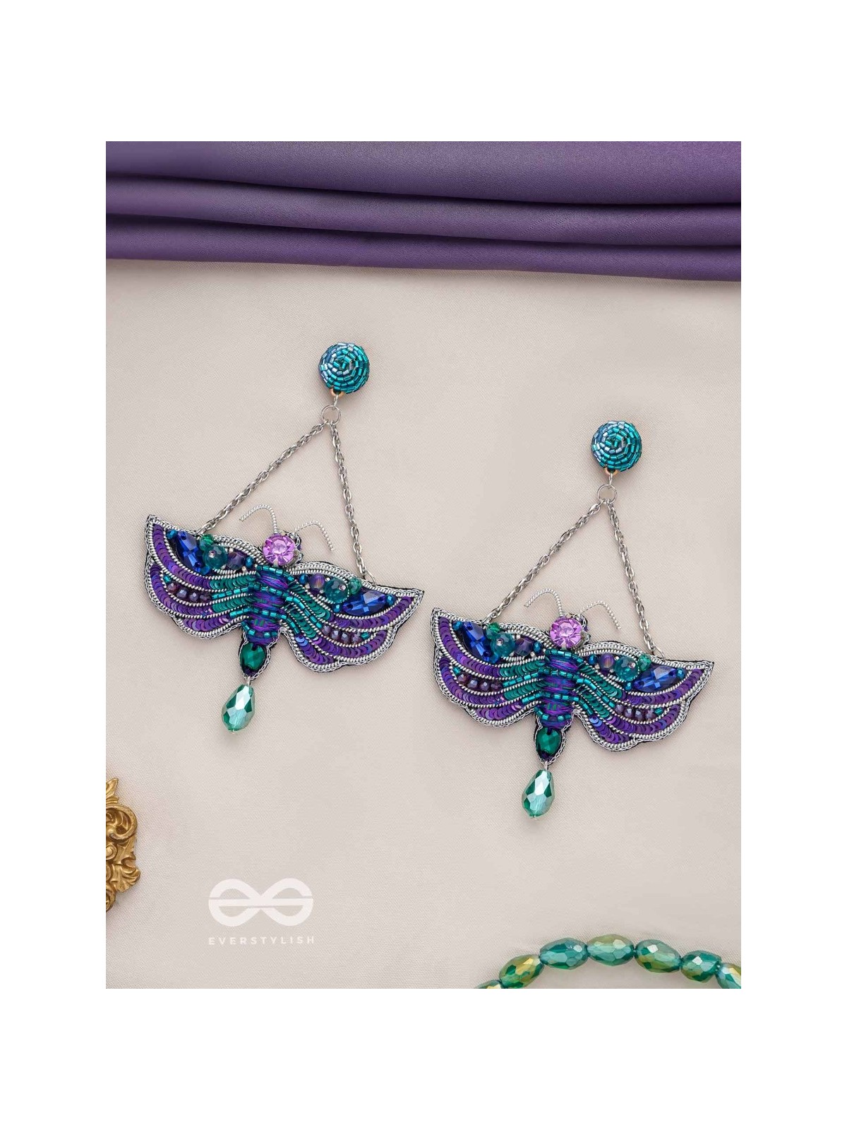 MAINAKA - THE MAGNIFICENT WINGS - SEQUINS, STONES AND BEADS EMBROIDERED EARRINGS