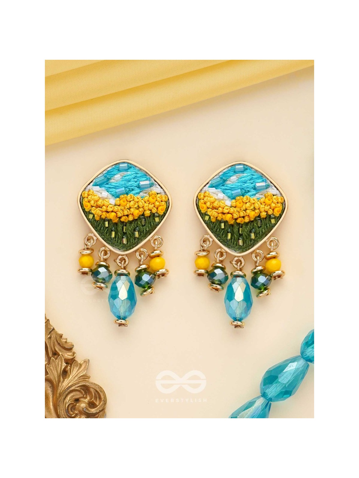 ADHITA - THE BLOOMING NATURE - RESHAM AND BEADS EMBROIDERED EARRINGS