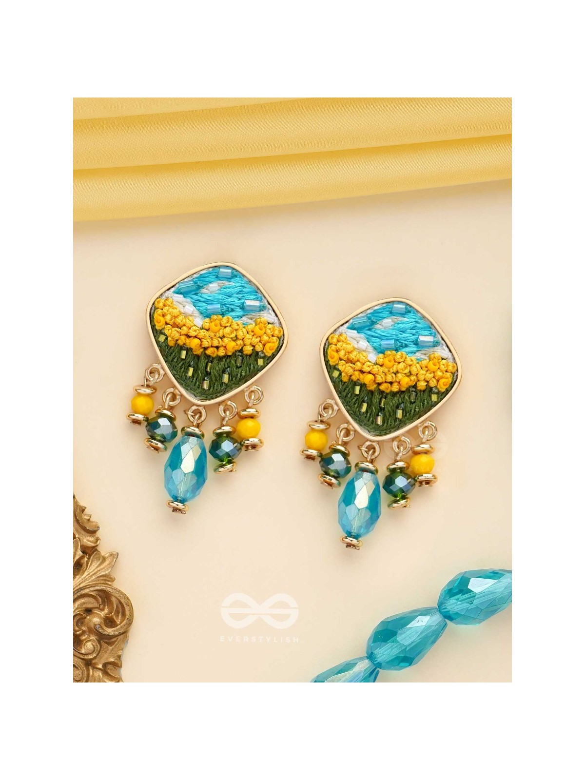 ADHITA - THE BLOOMING NATURE - RESHAM AND BEADS EMBROIDERED EARRINGS