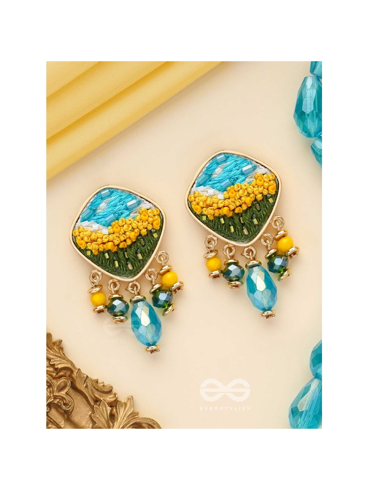 ADHITA - THE BLOOMING NATURE - RESHAM AND BEADS EMBROIDERED EARRINGS