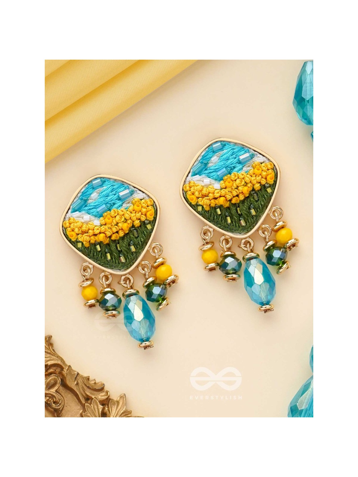 ADHITA - THE BLOOMING NATURE - RESHAM AND BEADS EMBROIDERED EARRINGS