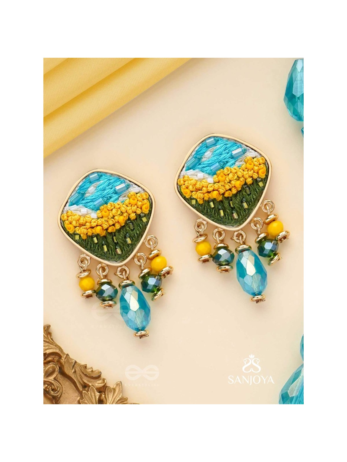 ADHITA - THE BLOOMING NATURE - RESHAM AND BEADS EMBROIDERED EARRINGS