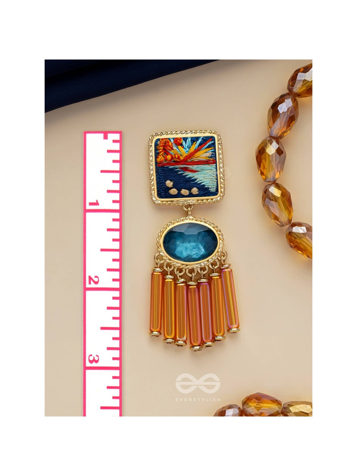 Ajyavari - The Seashore Sunshine - Resham And Stone Hand Embroidered Earrings