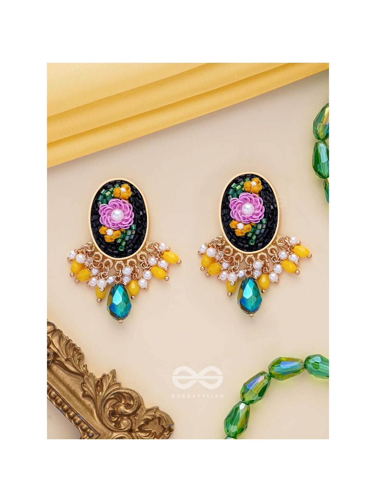 KOUSHA - A FLOWER BUD - SEQUINS, BEADS AND CUT DANA EMBROIDERED EARRINGS