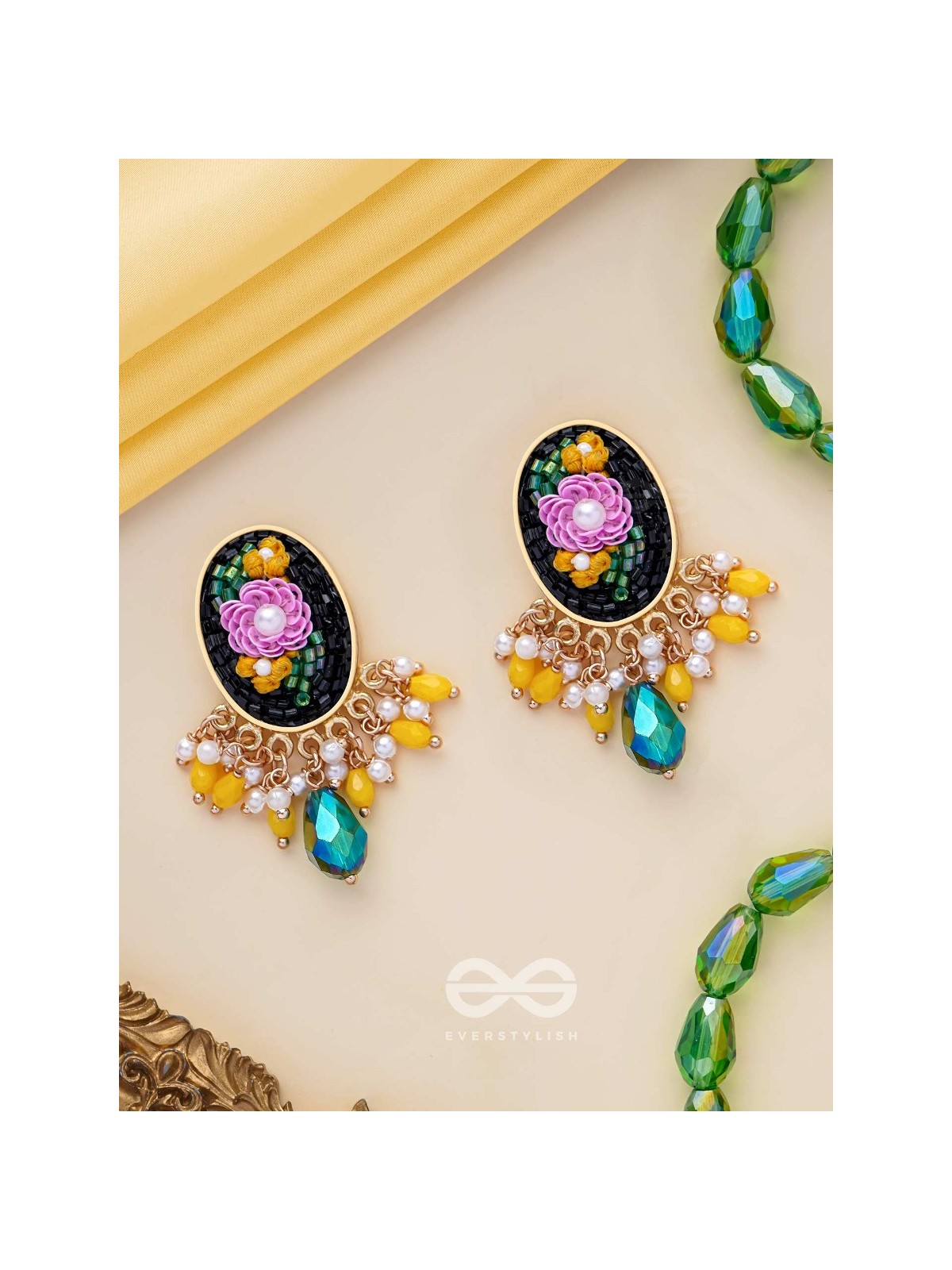 KOUSHA - A FLOWER BUD - SEQUINS, BEADS AND CUT DANA EMBROIDERED EARRINGS