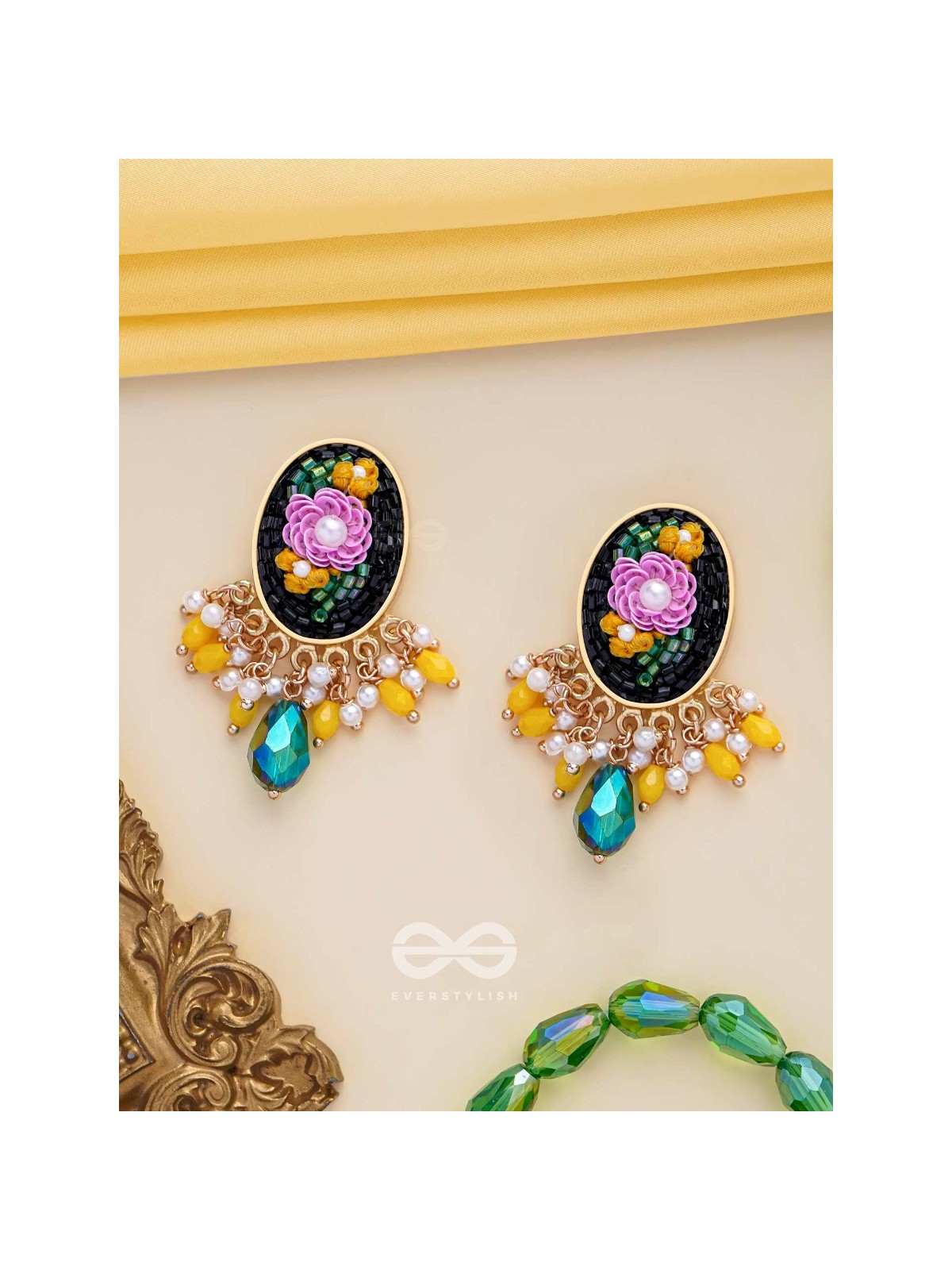 KOUSHA - A FLOWER BUD - SEQUINS, BEADS AND CUT DANA EMBROIDERED EARRINGS