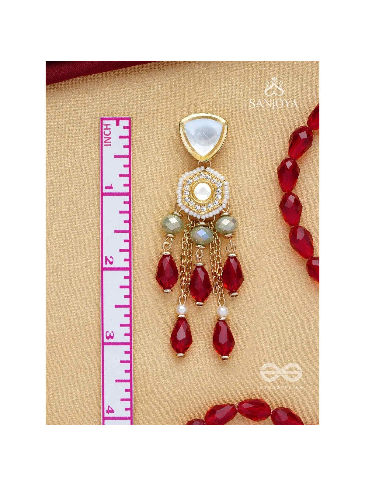 Prenkha - Scarlet Sways - Golden Embellished Polki And Kundan Earrings