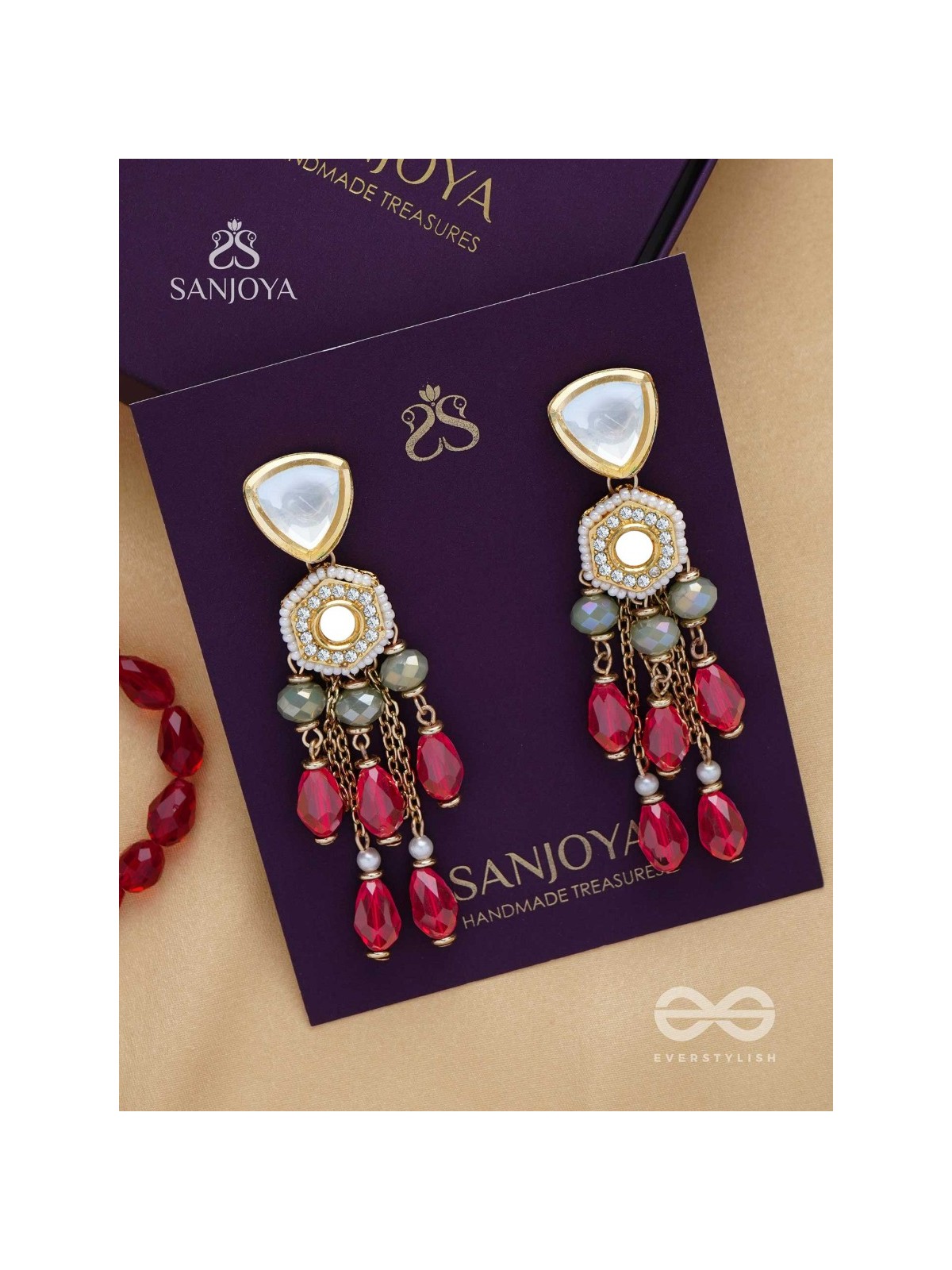 Prenkha - Scarlet Sways - Golden Embellished Polki And Kundan Earrings
