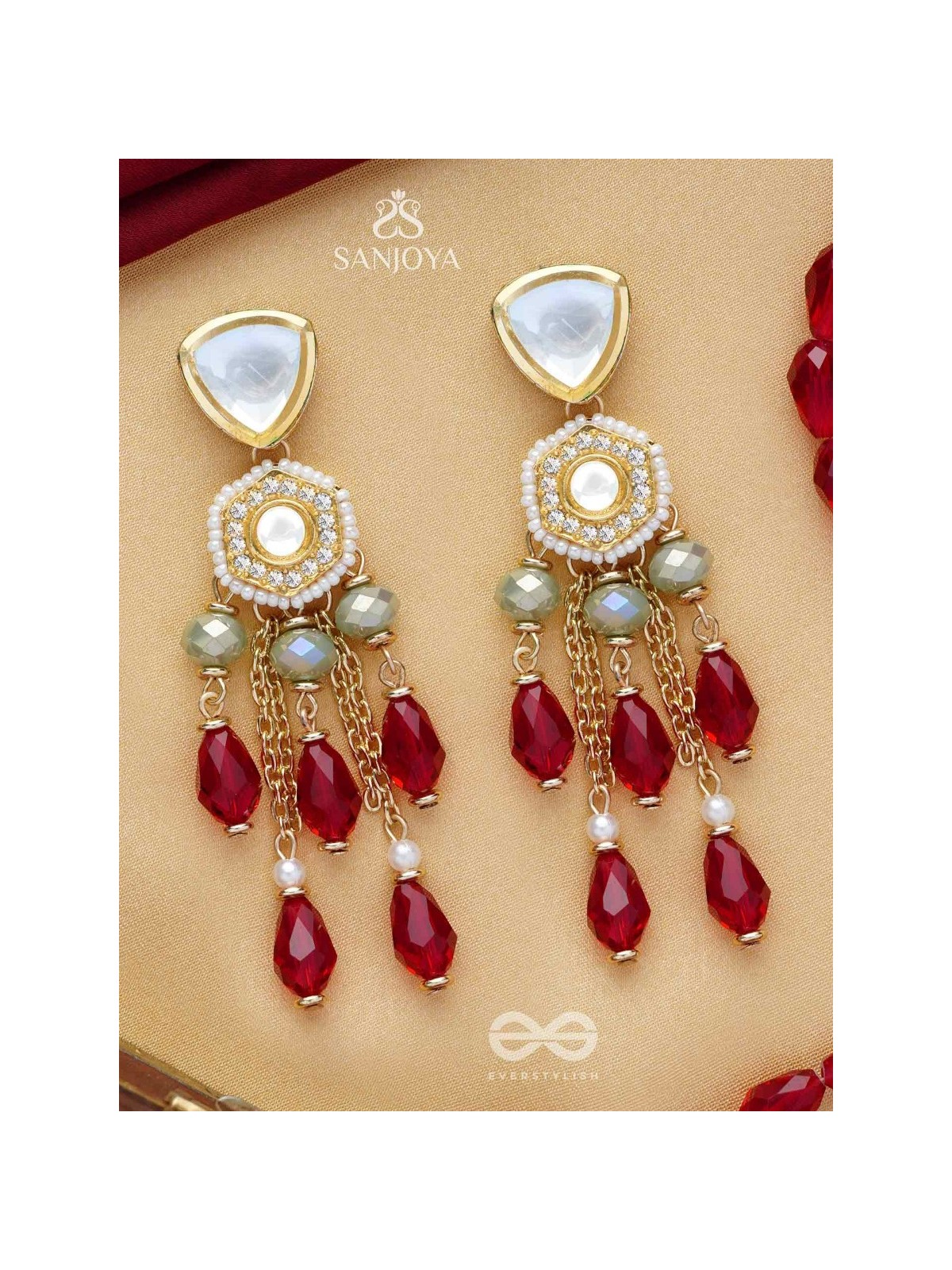 Prenkha - Scarlet Sways - Golden Embellished Polki And Kundan Earrings