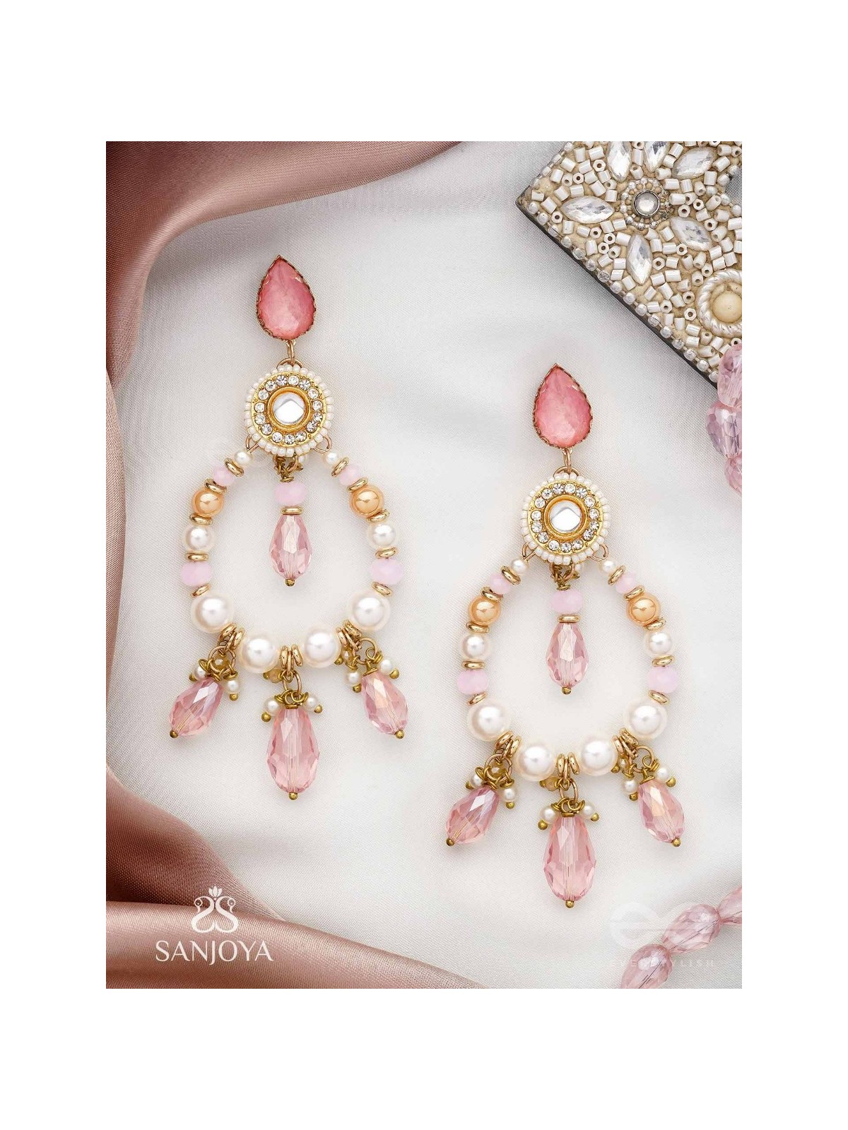 Uthila - Rosey Glow Gala - Golden Embellished Earrings
