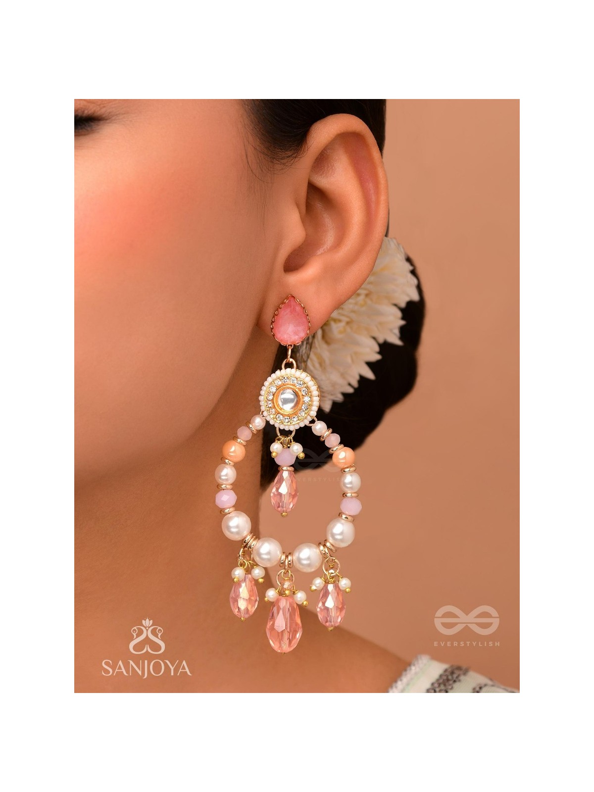 Uthila - Rosey Glow Gala - Golden Embellished Earrings