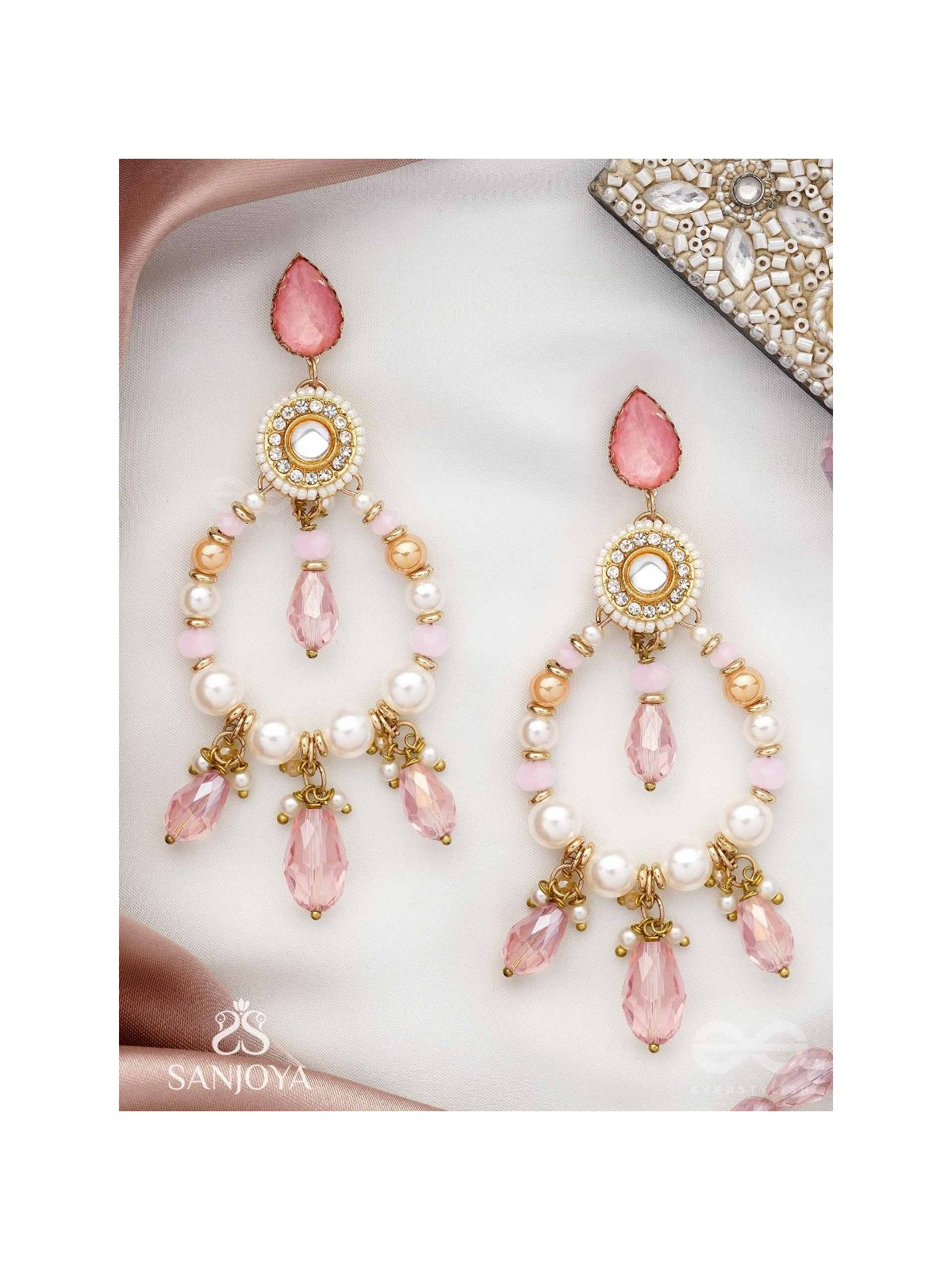 Uthila - Rosey Glow Gala - Golden Embellished Earrings