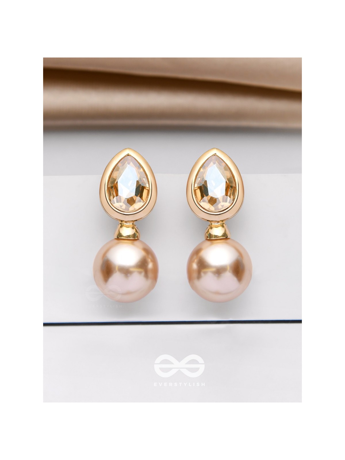 PEARL POP 'N' DROP -  GOLDEN & PEACH EMBELLISHED EARRINGS 