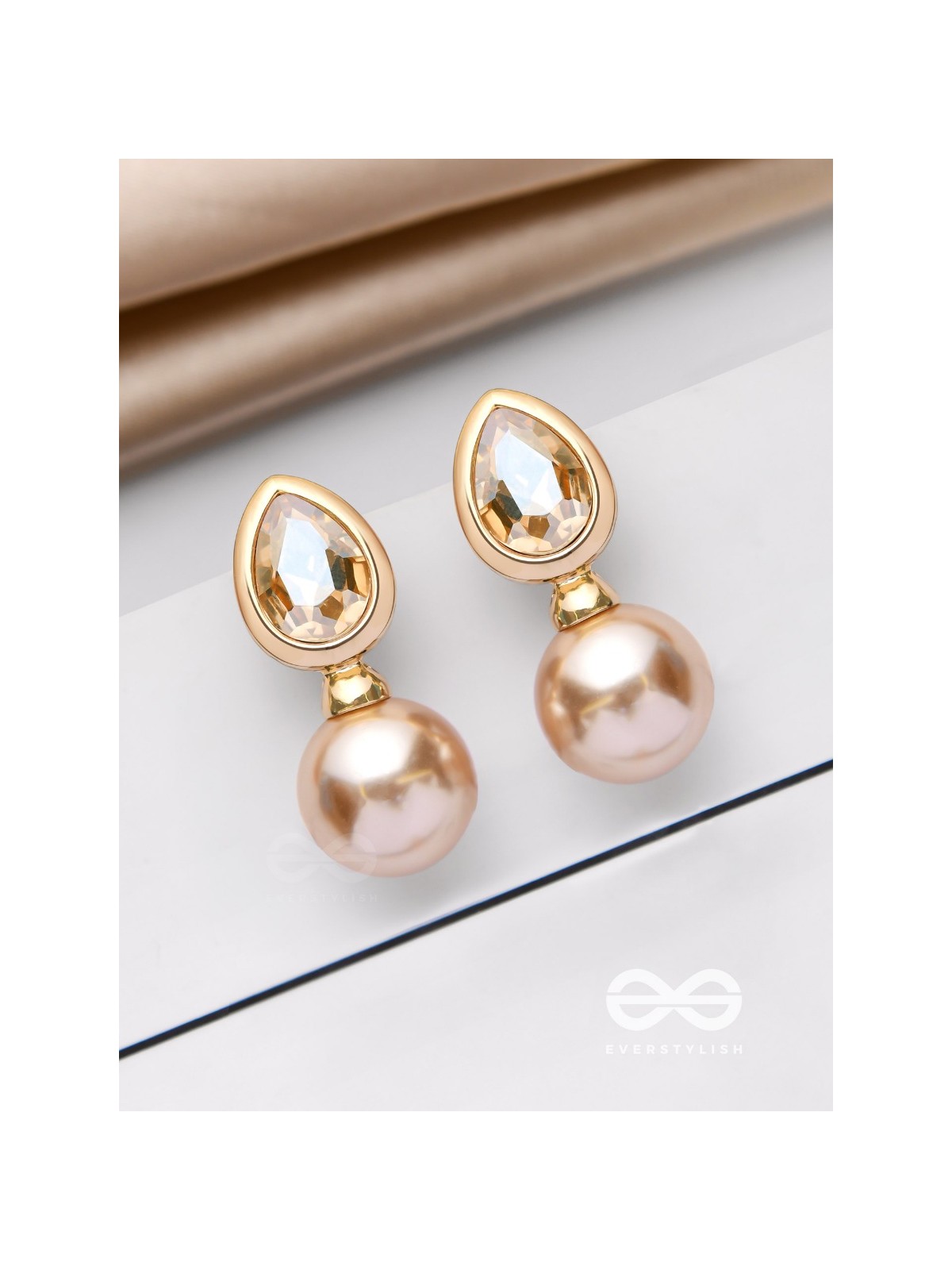 PEARL POP 'N' DROP -  GOLDEN & PEACH EMBELLISHED EARRINGS 