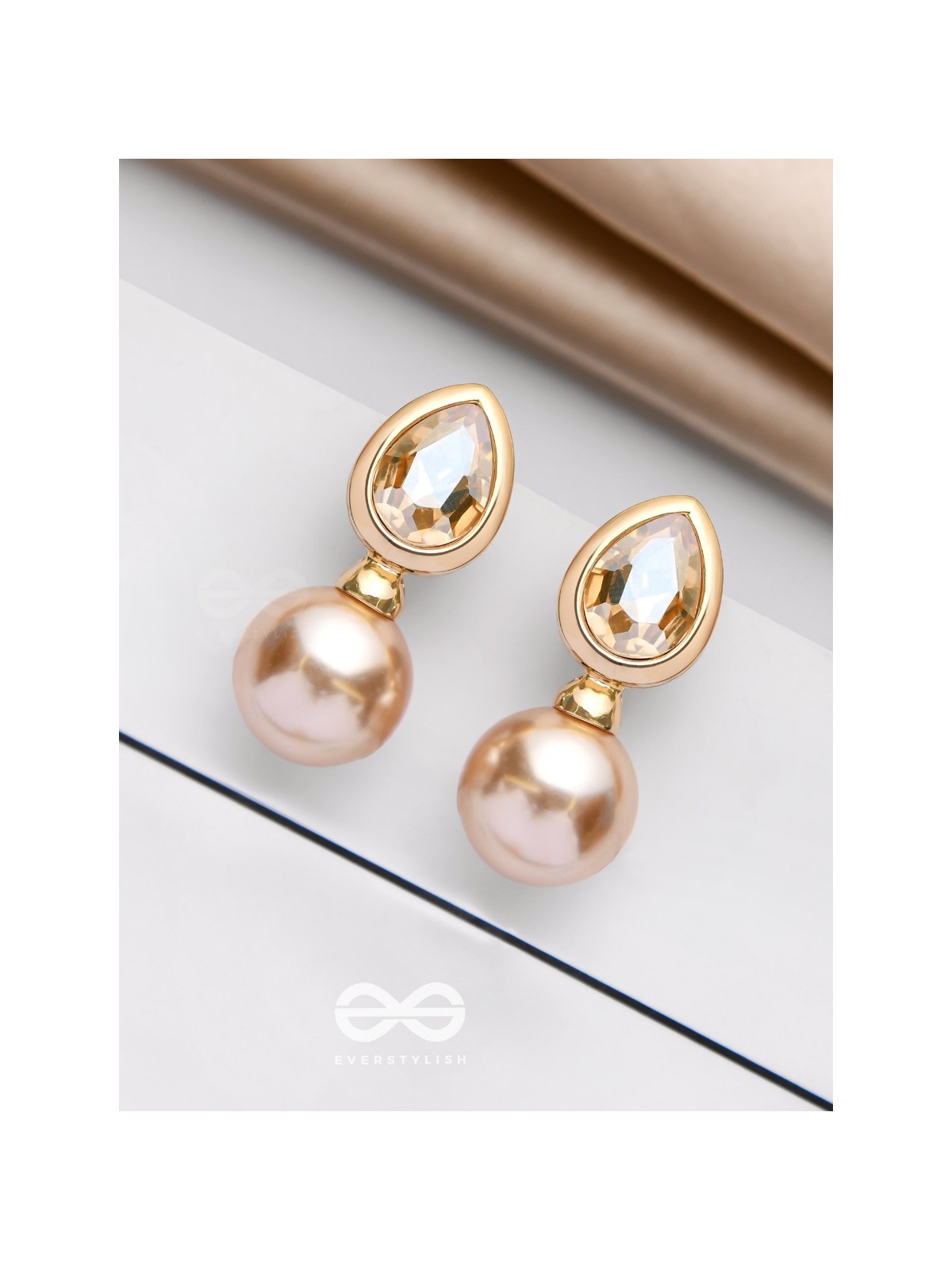 PEARL POP 'N' DROP -  GOLDEN & PEACH EMBELLISHED EARRINGS 