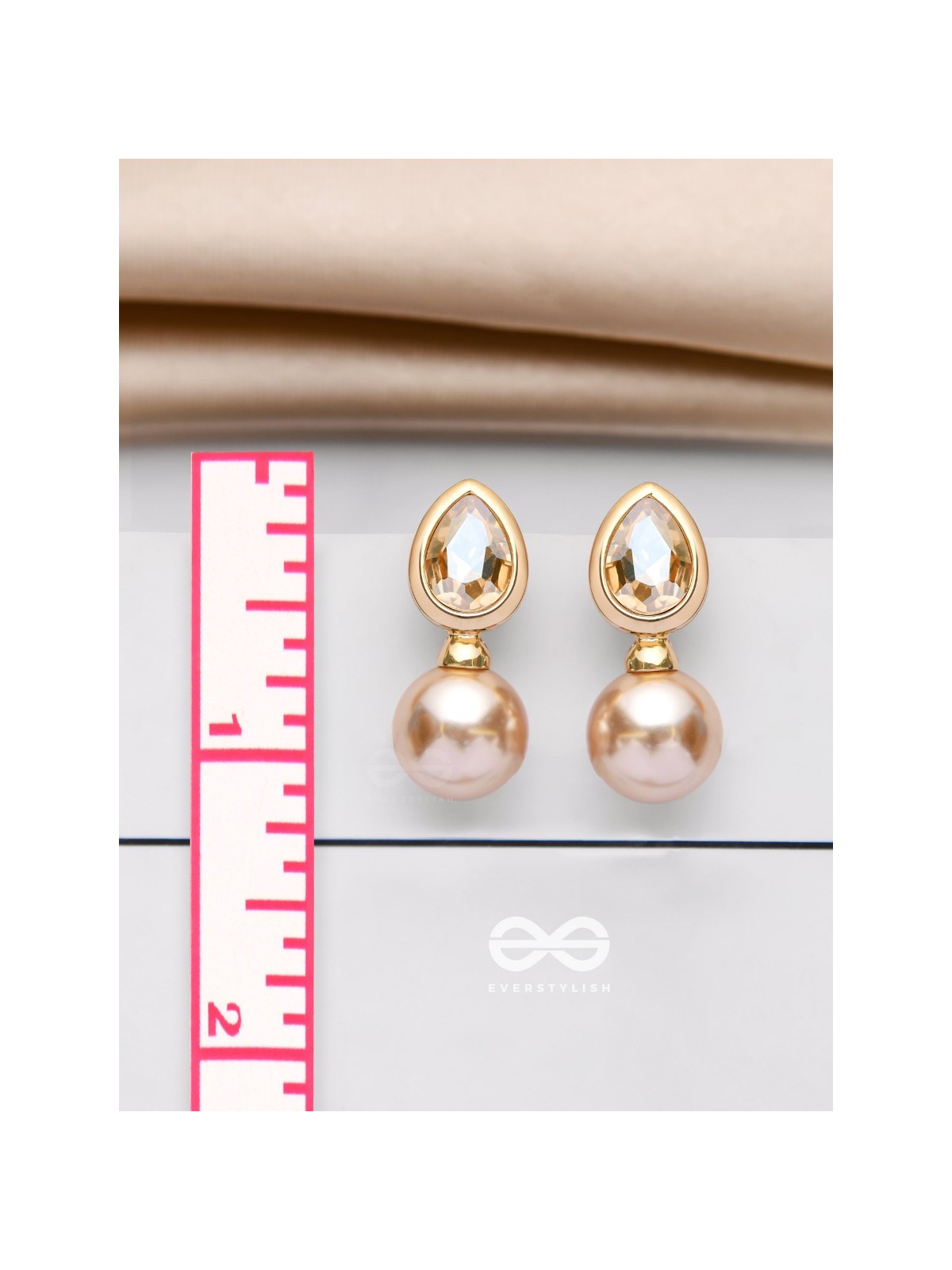 PEARL POP 'N' DROP -  GOLDEN & PEACH EMBELLISHED EARRINGS 
