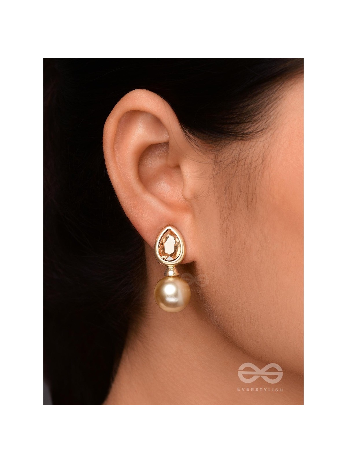 PEARL POP 'N' DROP -  GOLDEN & PEACH EMBELLISHED EARRINGS 