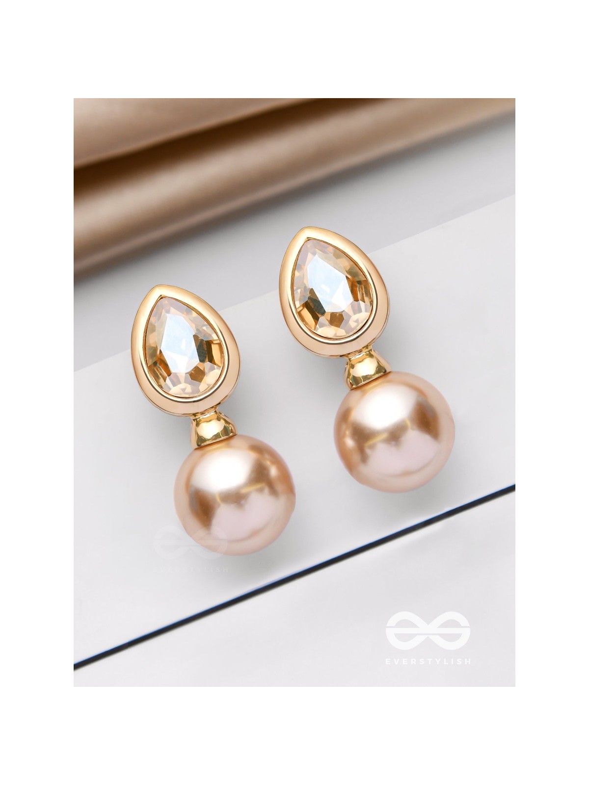 PEARL POP 'N' DROP -  GOLDEN & PEACH EMBELLISHED EARRINGS 