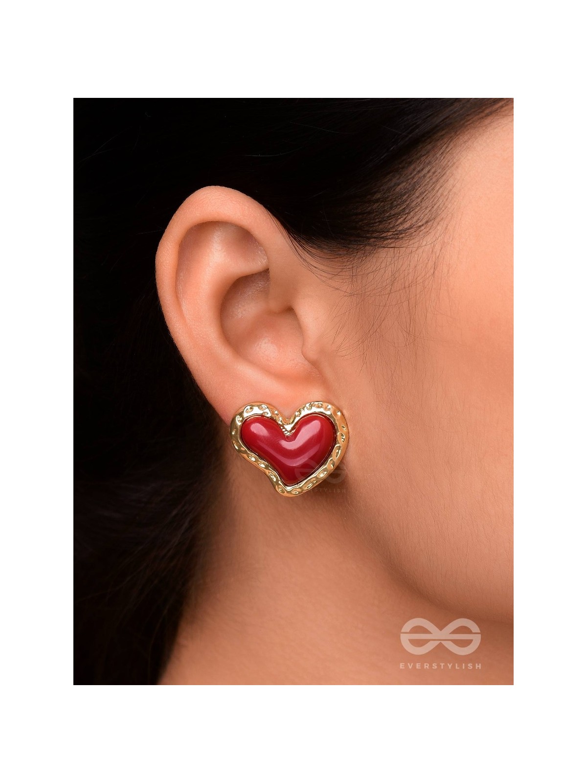 BEATS OF BEAUTY - GOLDEN EMBELLISHED EARRINGS (RED)