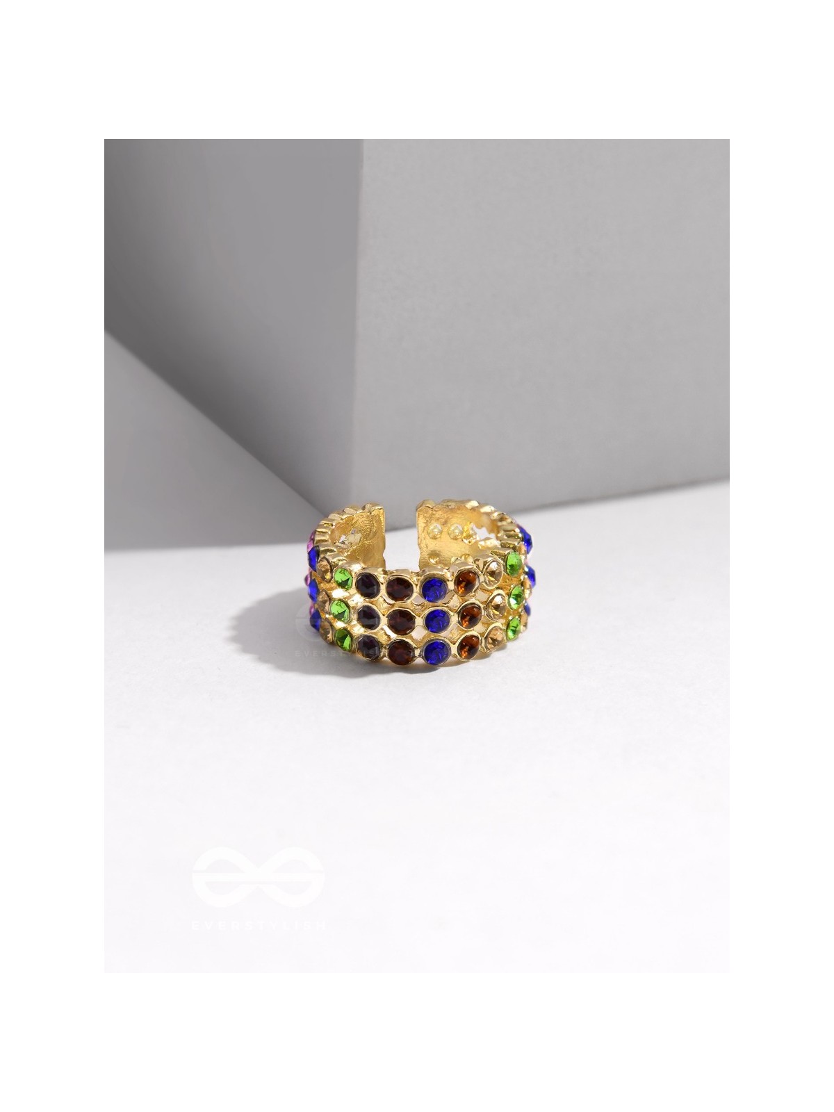 PRISM SPARKLERS - GOLDEN EMBELLISHED RING (MULTICOLOR)