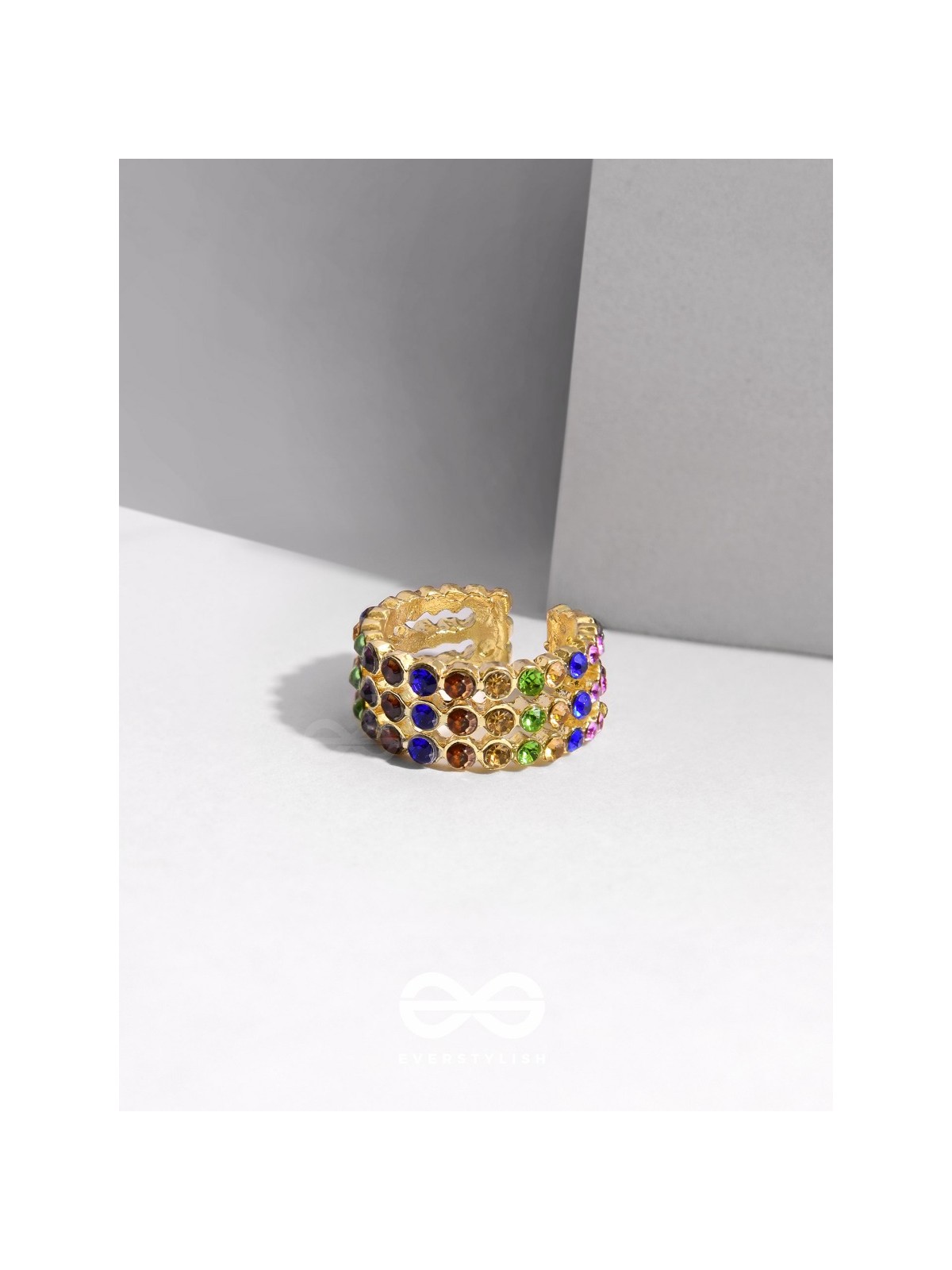 PRISM SPARKLERS - GOLDEN EMBELLISHED RING (MULTICOLOR)