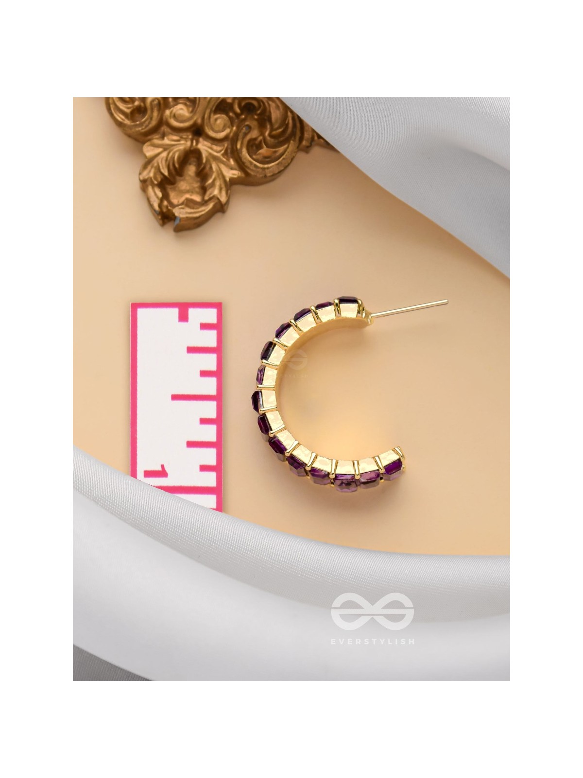 CRYSTAL GALAXIES - GOLDEN EMBELLISHED EARRINGS (PURPLE)