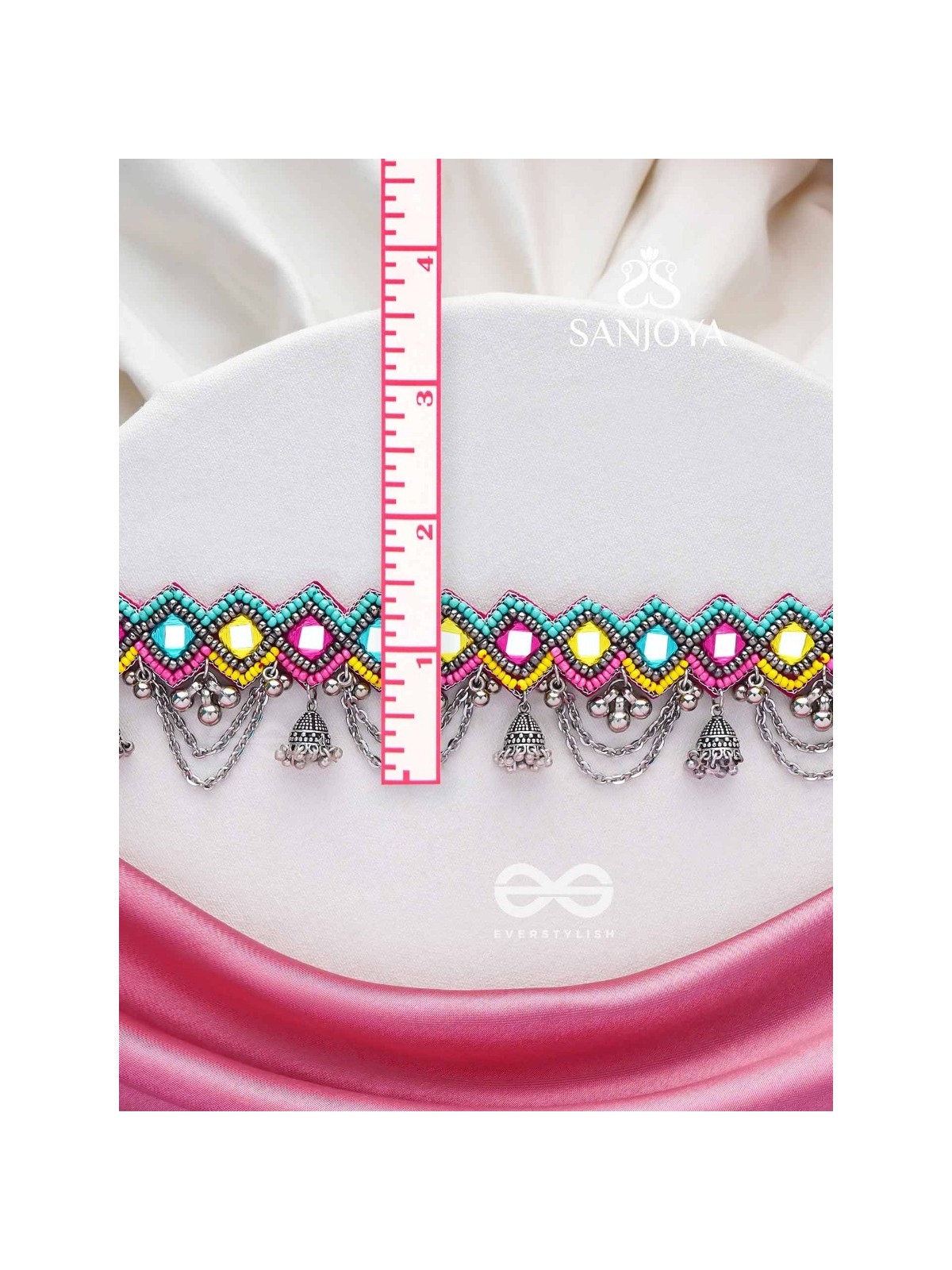 UPARJITAA - RAINBOW RADIANCE - BEADS AND MIRROR EMBROIDERED AND OXIDISED NECKPIECE