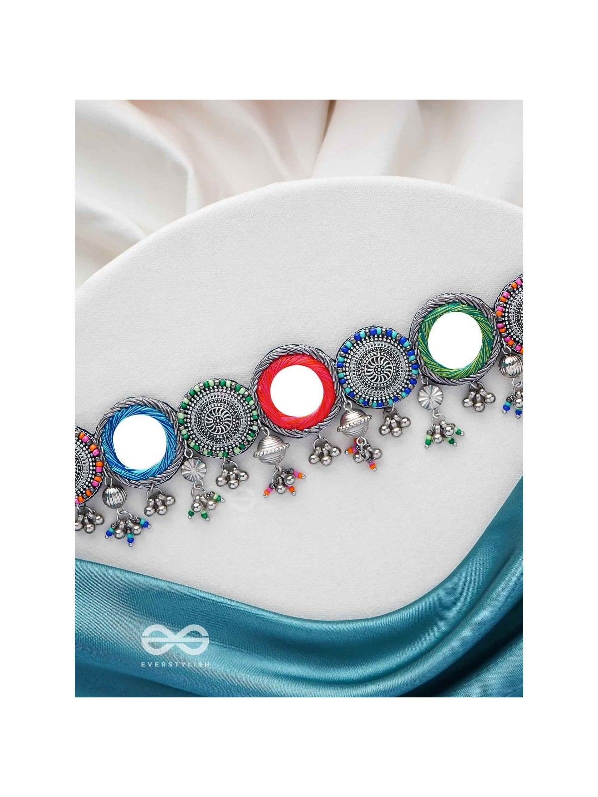 RANGAVYUHA - COLORBURST CASCADE - BEADS, MIRROR AND RESHAM EMBROIDERED AND OXIDISED NECKLACE