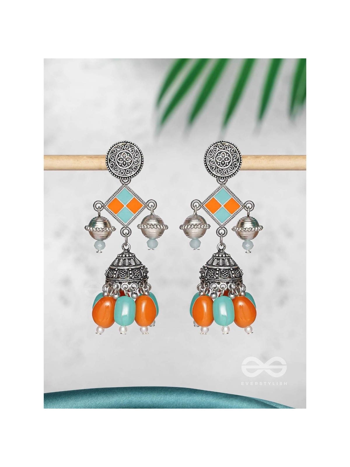 MYSTIC OCEAN SUNDOWN - EMBELLISHED OXIDISED EARRINGS