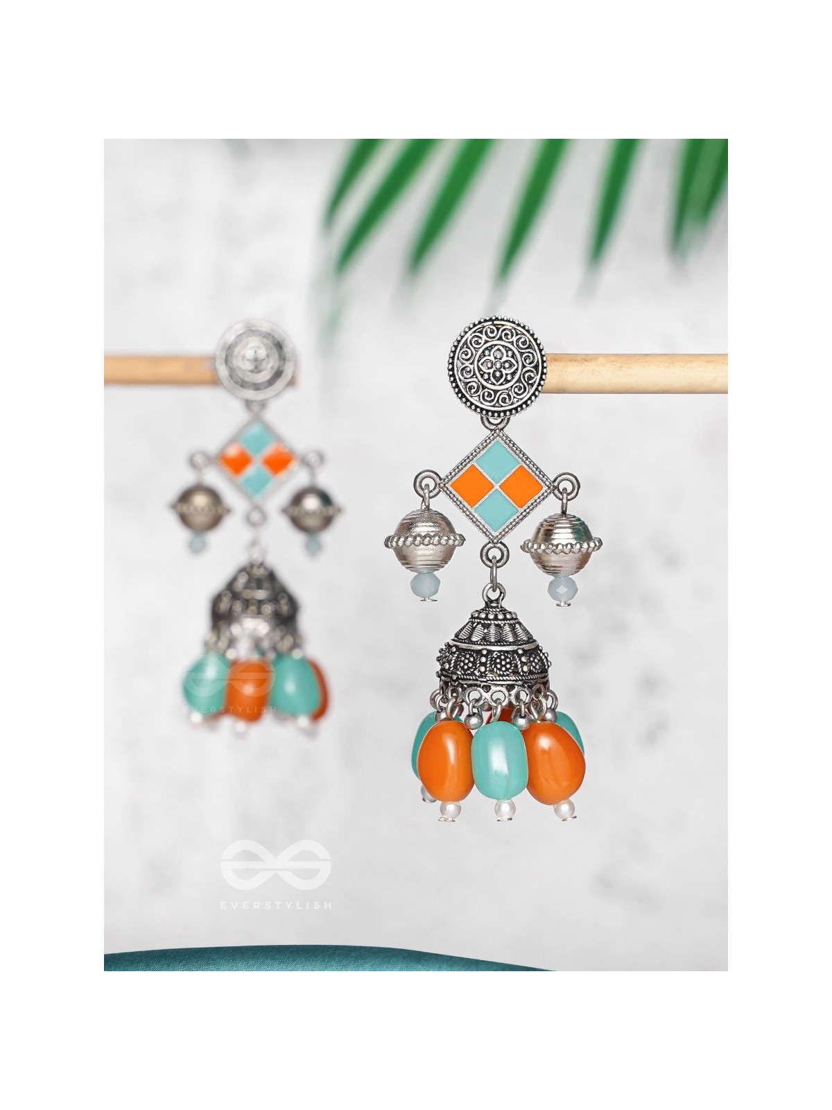 MYSTIC OCEAN SUNDOWN - EMBELLISHED OXIDISED EARRINGS