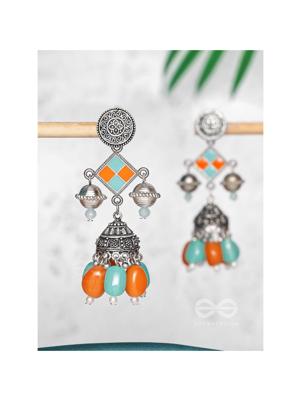 MYSTIC OCEAN SUNDOWN - EMBELLISHED OXIDISED EARRINGS