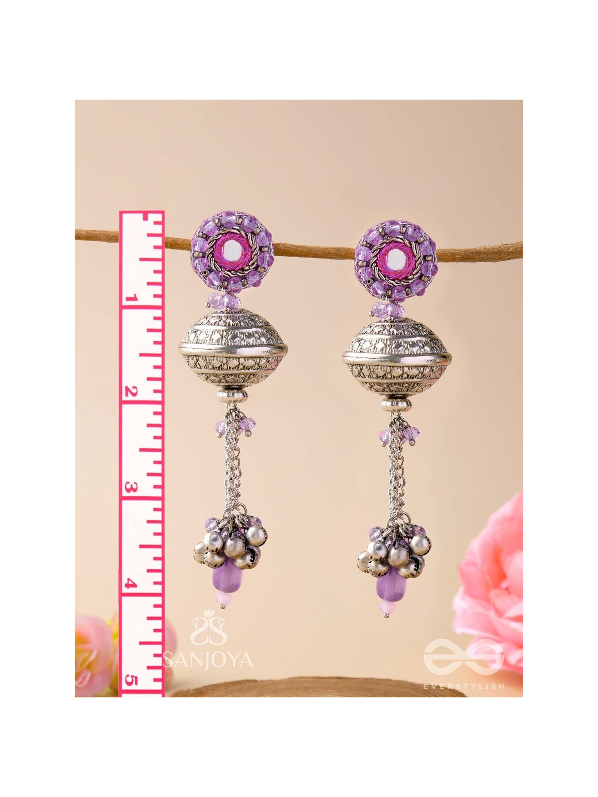 Ritudhwani - Seasonal Melodies - Resham And Beads Hand Embroidered Oxidised Earrings