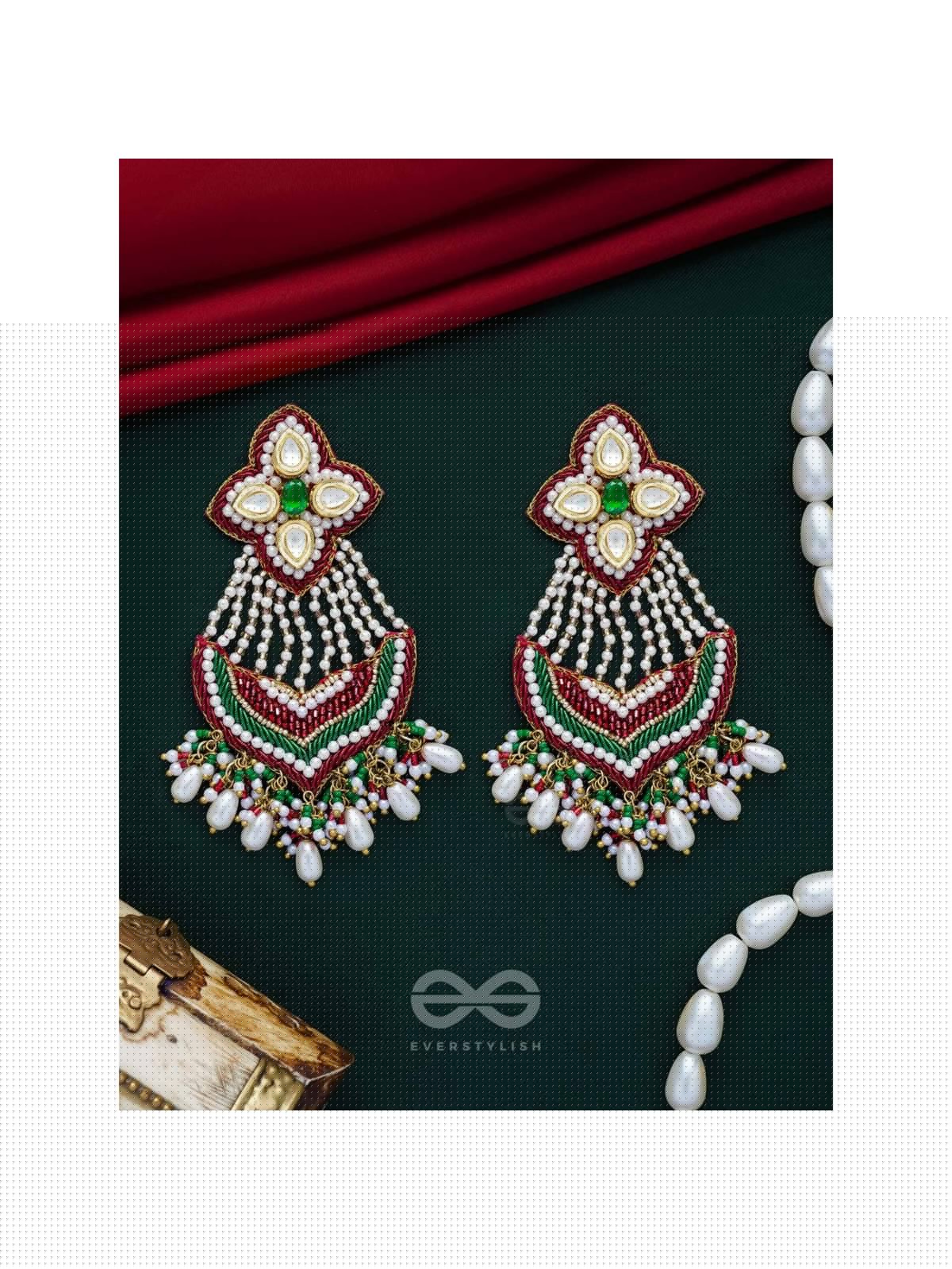 Nirdhaarya - Making The Statement - Pearls, Beads, Polki And Kundan Finished Hand Embroidered Earrings