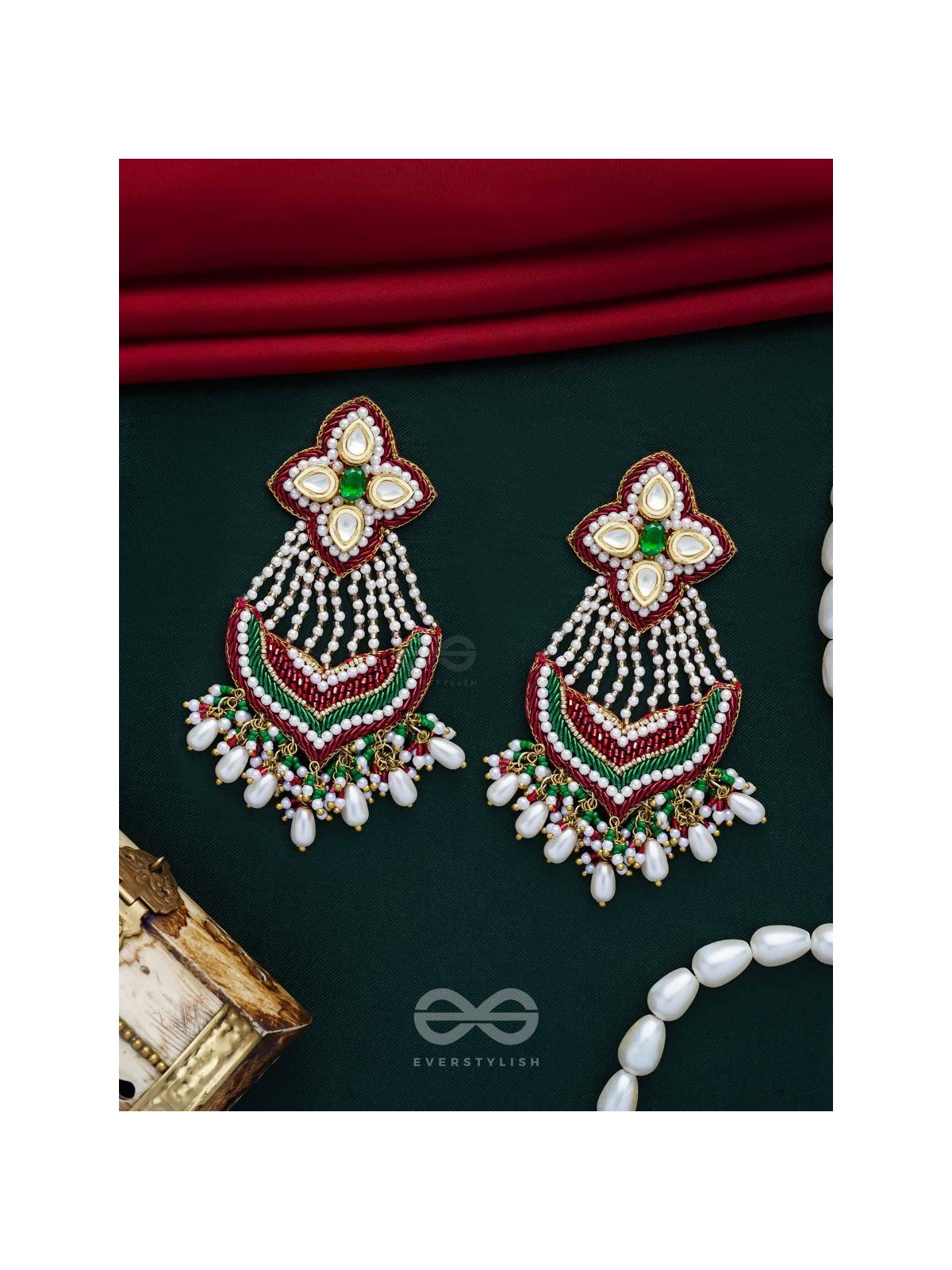 Nirdhaarya - Making The Statement - Pearls, Beads, Polki And Kundan Finished Hand Embroidered Earrings