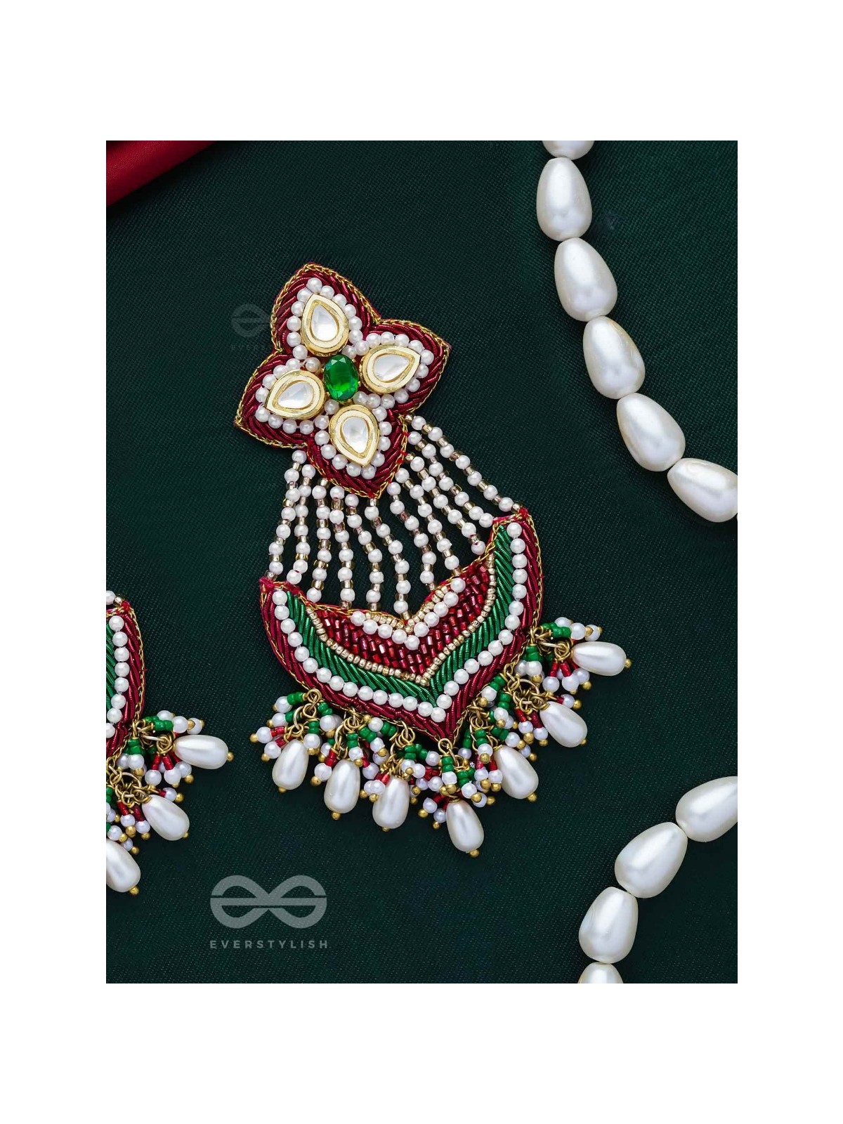 Nirdhaarya - Making The Statement - Pearls, Beads, Polki And Kundan Finished Hand Embroidered Earrings